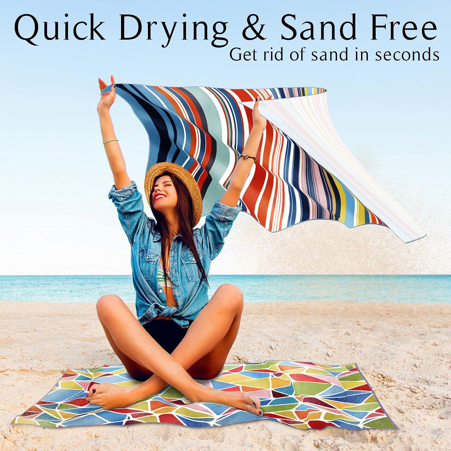 Vaavei Beach Towel - Quick-Drying And Absorbent - Lightweight And Compact Microfiber Towel (Stripe)