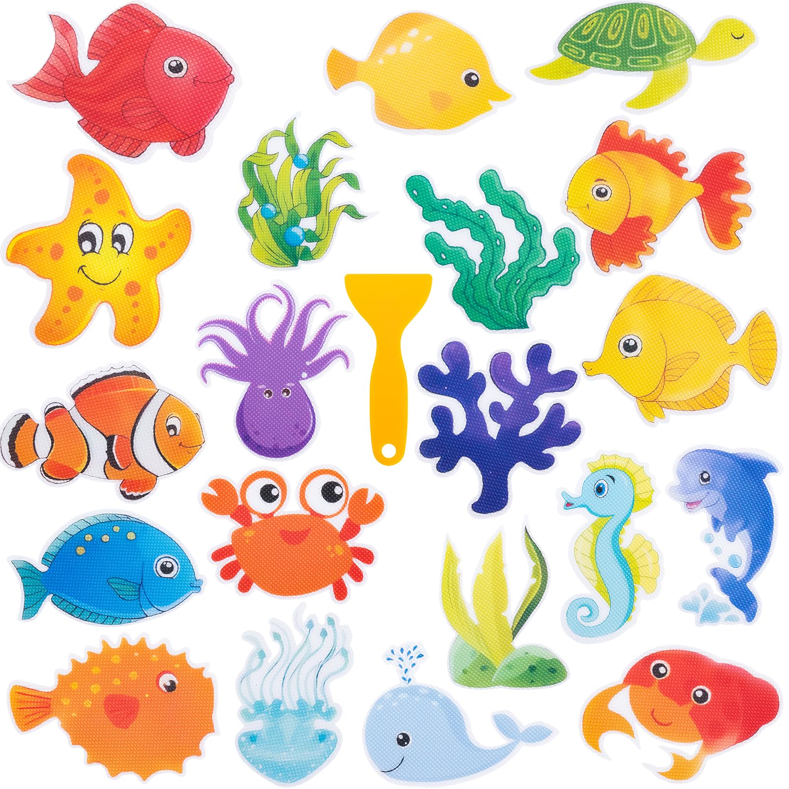 Giftormous Bathtub Non-Slip Stickers For Shower - 20 Pcs Large Anti-Slip Cute Sea Creature Stickers With Scraper For Kids Bath T