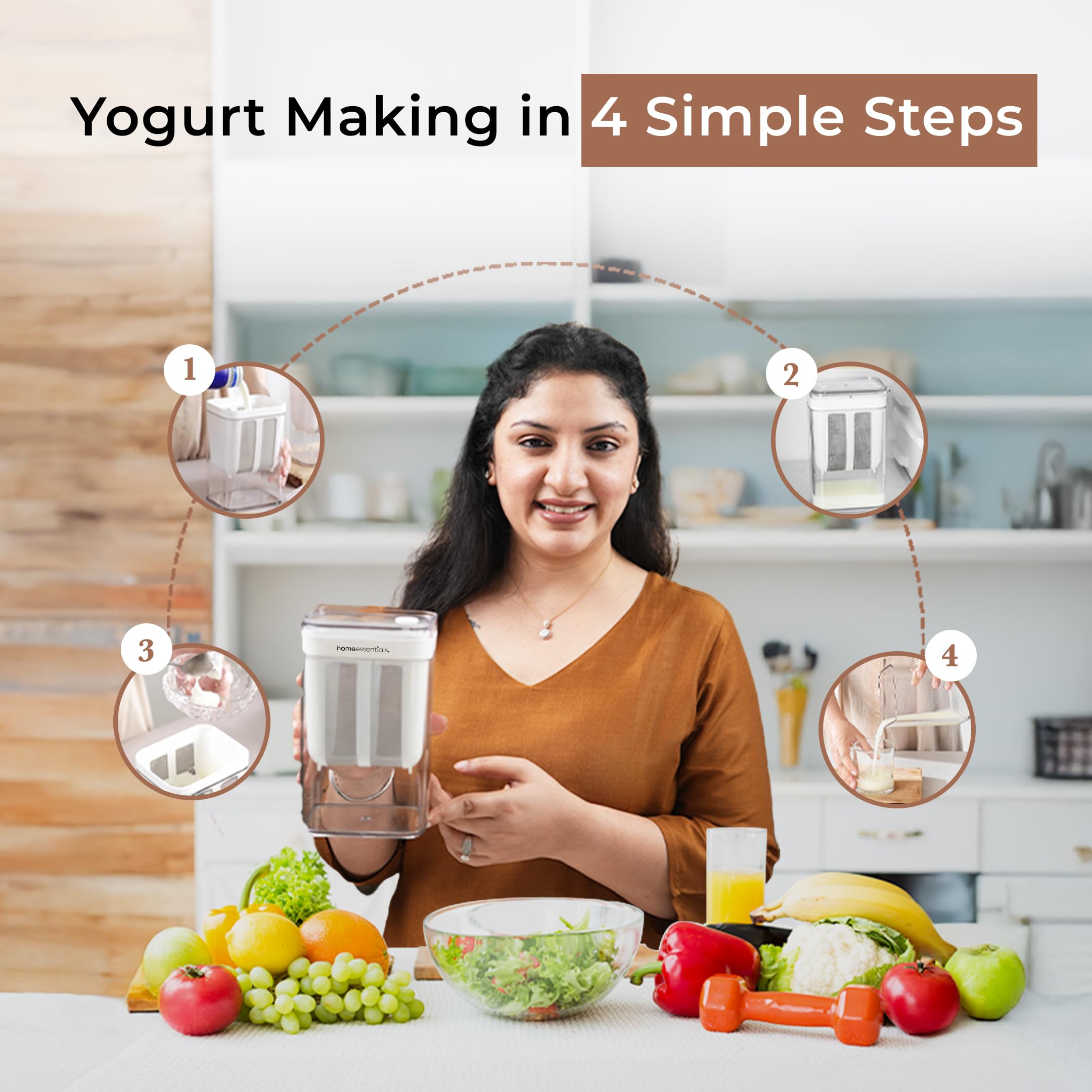 Homeessentials Greek Yogurt & Curd Maker - 1100Ml Fine Mesh Strainer With Lid | Multifunctional Yoghurt Filter | Curd Maker For