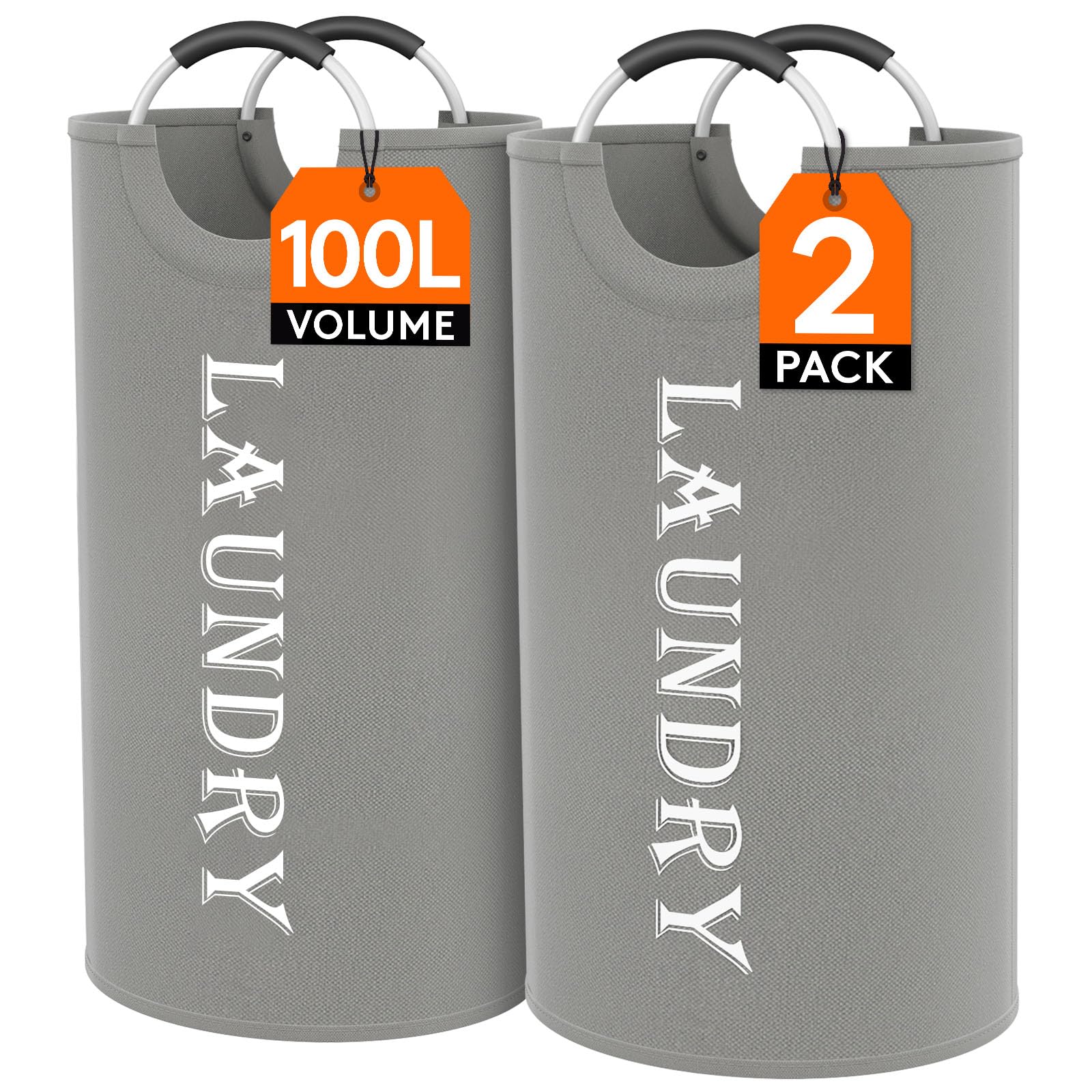 Lifewit 100L 2-Pack Large Laundry Basket, Collapsible Laundry Hamper With Aluminum Handles, Waterproof Freestanding Dirty Clothe