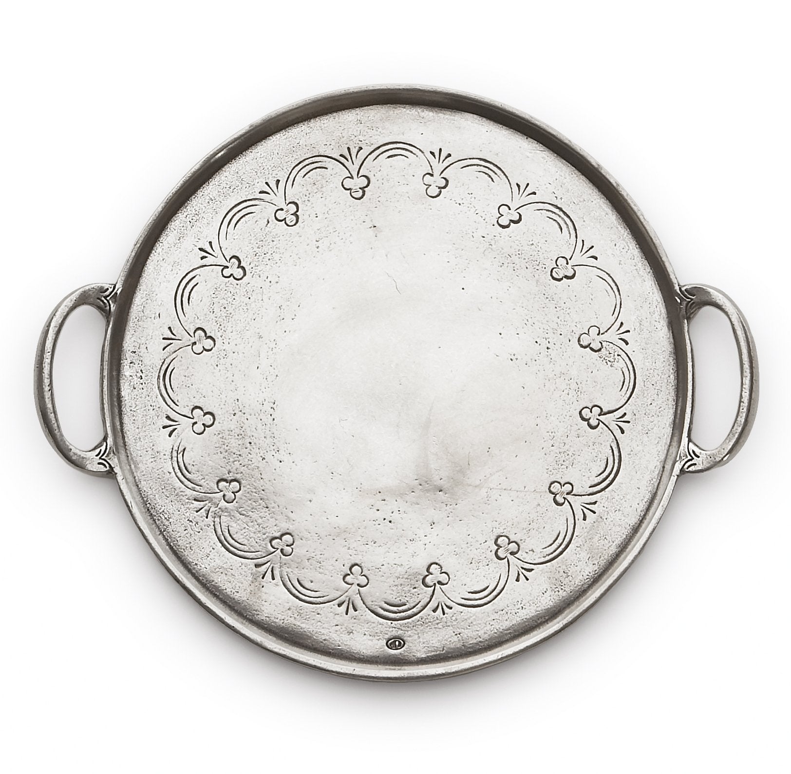 Arte Italica Vintage Round Tray With Handles, Pewter