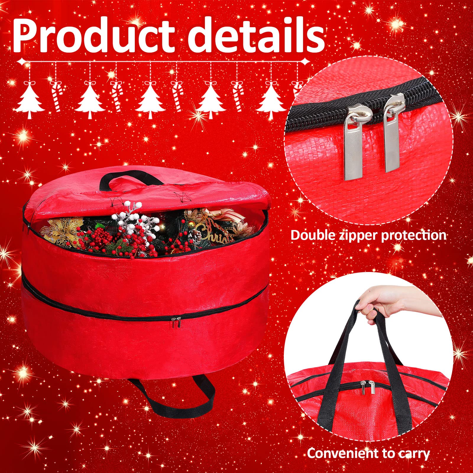 Double Layer Christmas Wreath Storage Container Bags Double Wreath Storage Container Zippered Wreath Bag With Handle Festive Wre