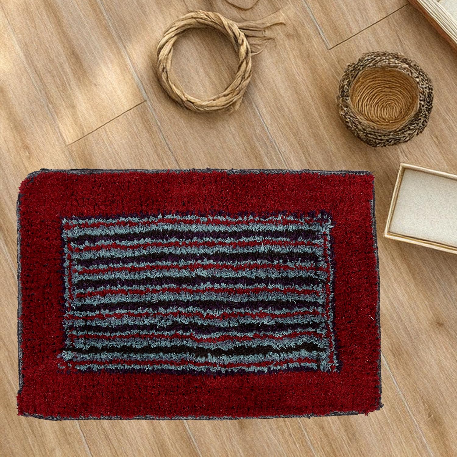 Hues & Shades Indoor Doormat With Textured Pattern - [37 X 57 Cm] | Soft, Durable & Lightweight | Flat Woven Tufted Cloth Mat | 