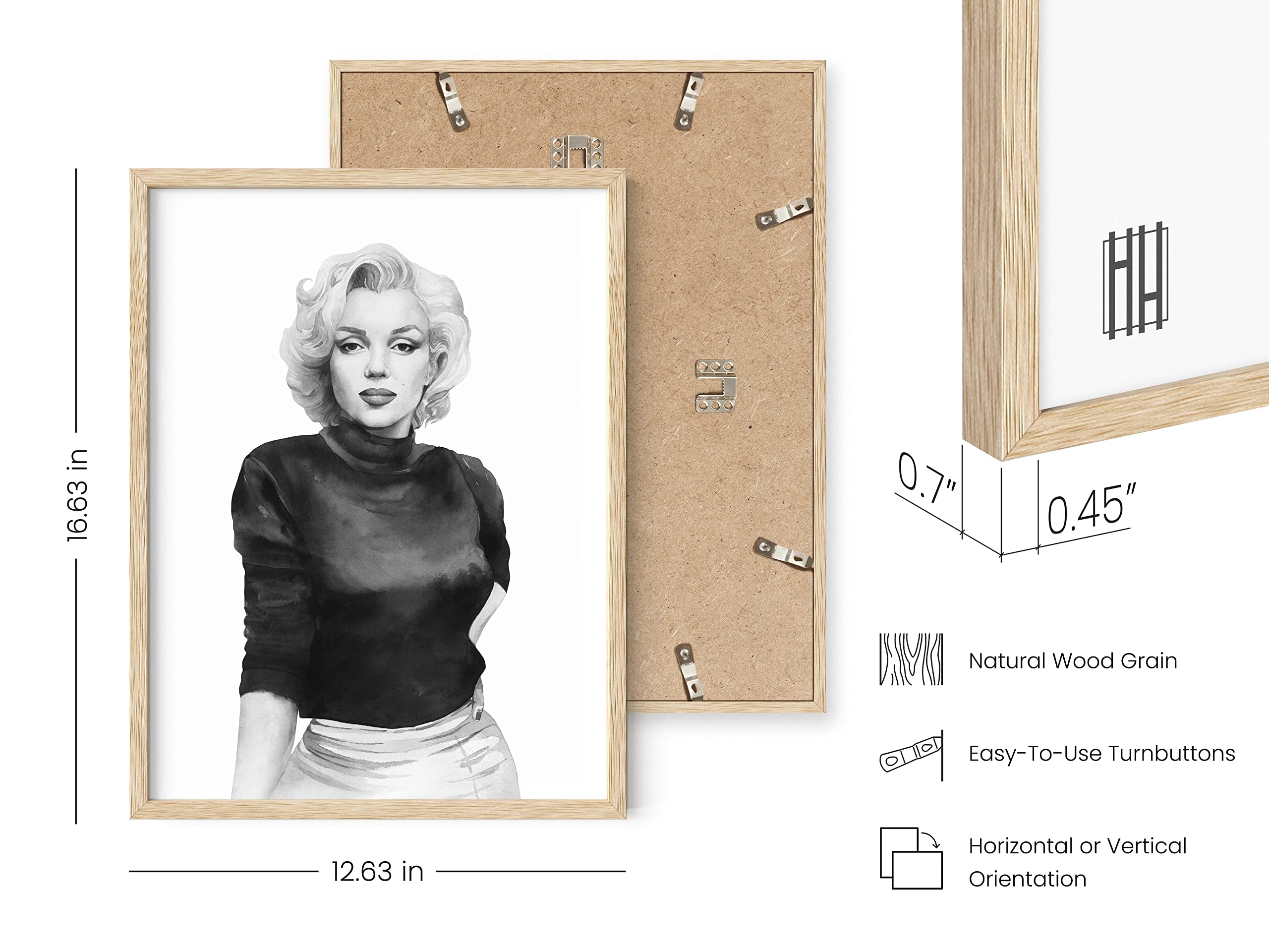 Haus And Hues Iconic Woman Poster, Marilyn Monroe, Black And White Movie Star Wall Art, 12X16 Beige Framed, Home Decor, Bathroom