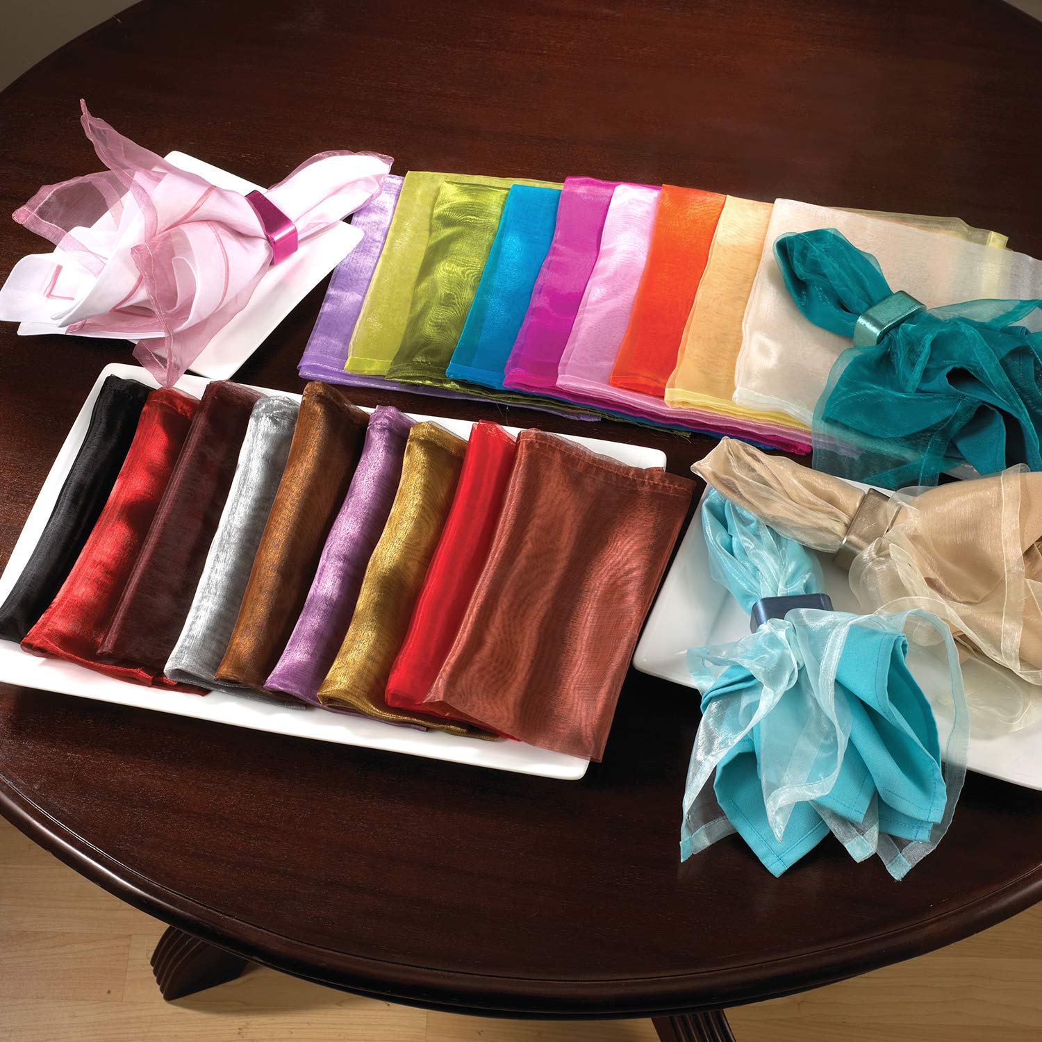 Fennco Styles Sorbet Collection Elegant Sheer Organza 20 X 20 Inch Cloth Napkins, Set Of 12 - Orange Diner Napkins For Wedding,
