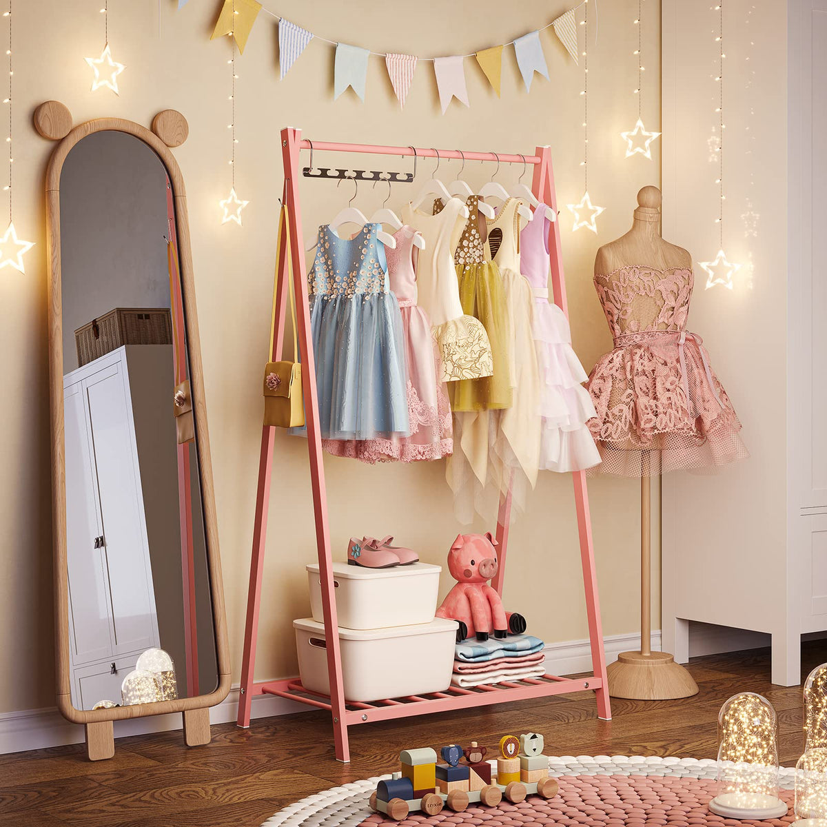 Bestier Kids Clothing Rack - Kids Costume Garment, Bottom Storage Shelf, Small Metal Dress Up Rack For Baby, Toddler, Children,