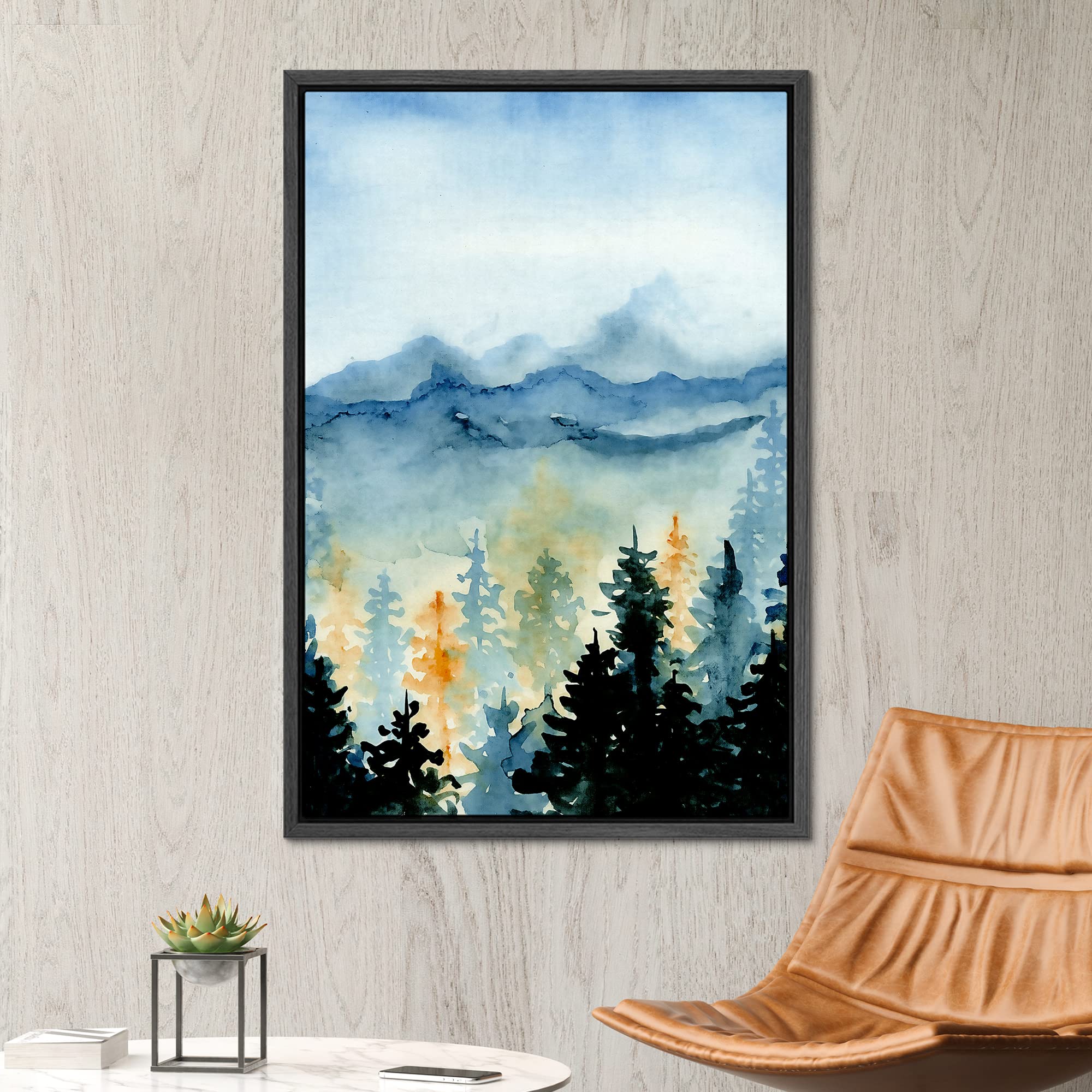Signwin Framed Canvas Print Wall Art Woodland Nursery Decor Vibrant Autumn Pastel Mountain Forest Nature Modern Art Decorative L