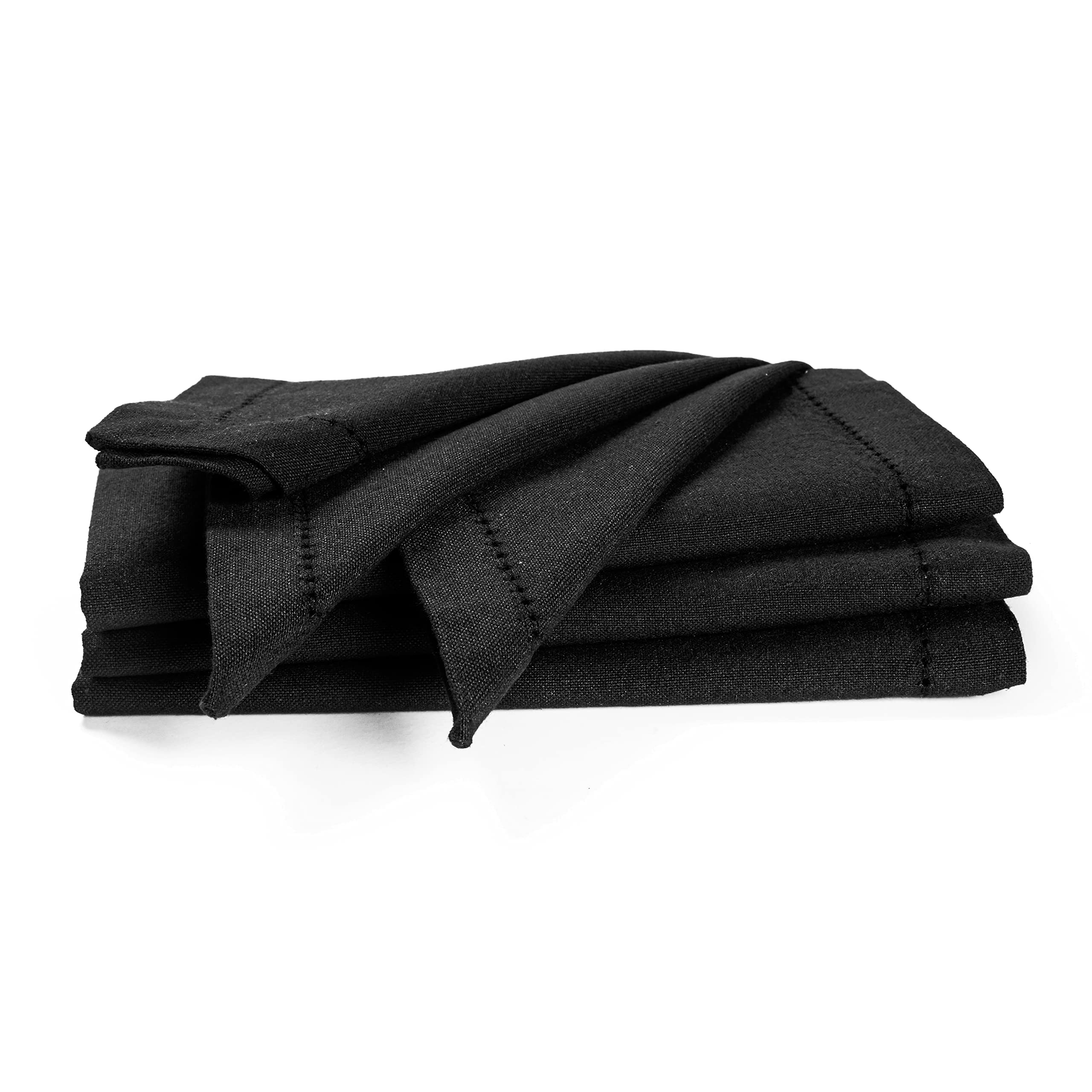 Palisa Cloth Dinner Napkins With Hemstitched Detailing & Mitered Corners Set Of 4 (18X18 Inches) Black - Cotton Reusable Dinner