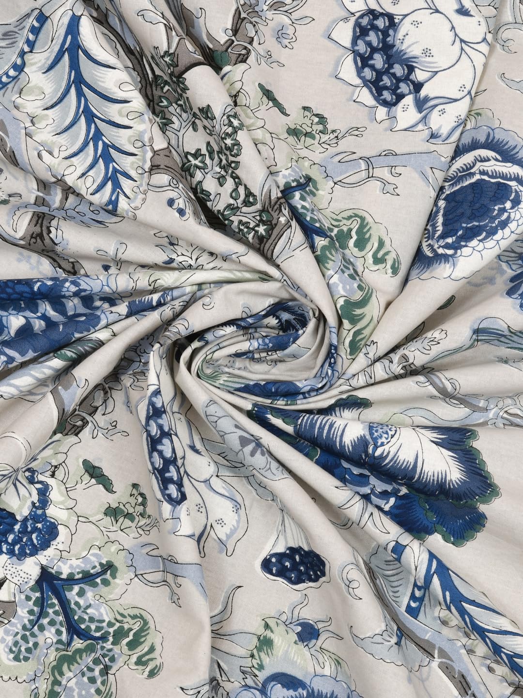 Clasiko 100% Cotton 6 Seater Round Table Cover; 72x72 Inches; Blue Flowers