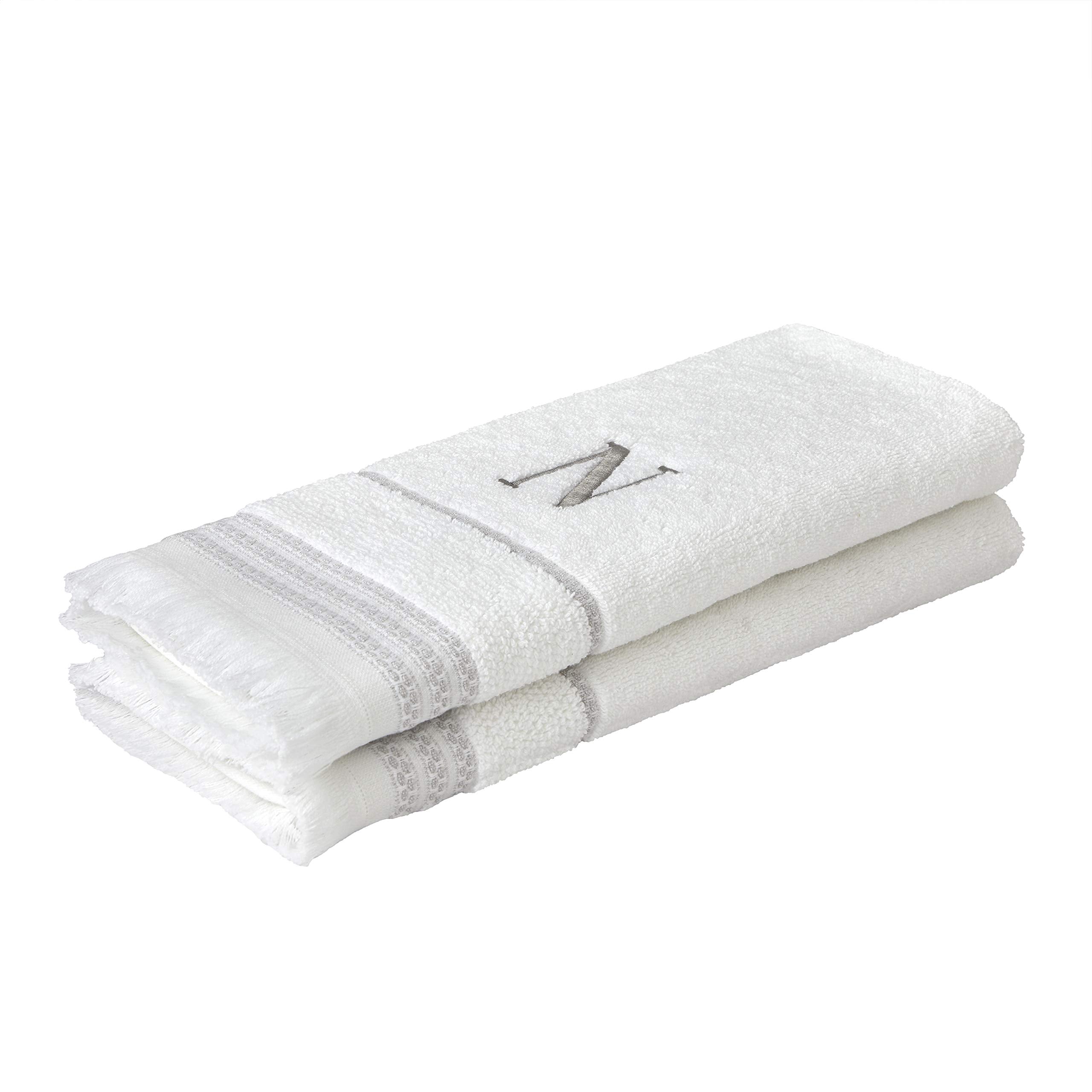 Skl Home Casual Monogram Hand Towel Set, N, 16X26, White 2 Count