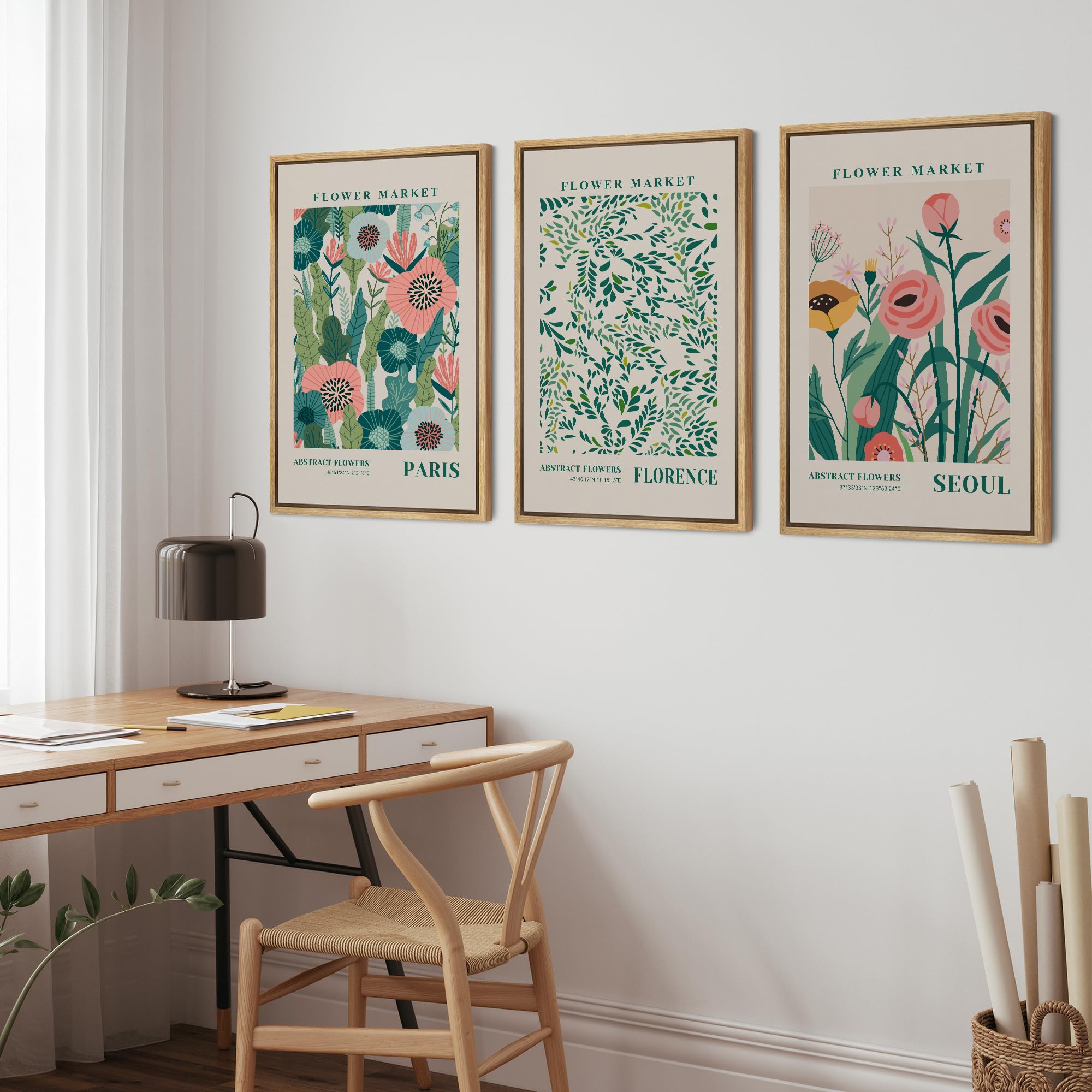 Wall26 Framed Canvas Print Wall Art Set Watercolor Pastel Vibrant Flower Market Prints Nature Wilderness Illustrations Modern Ar