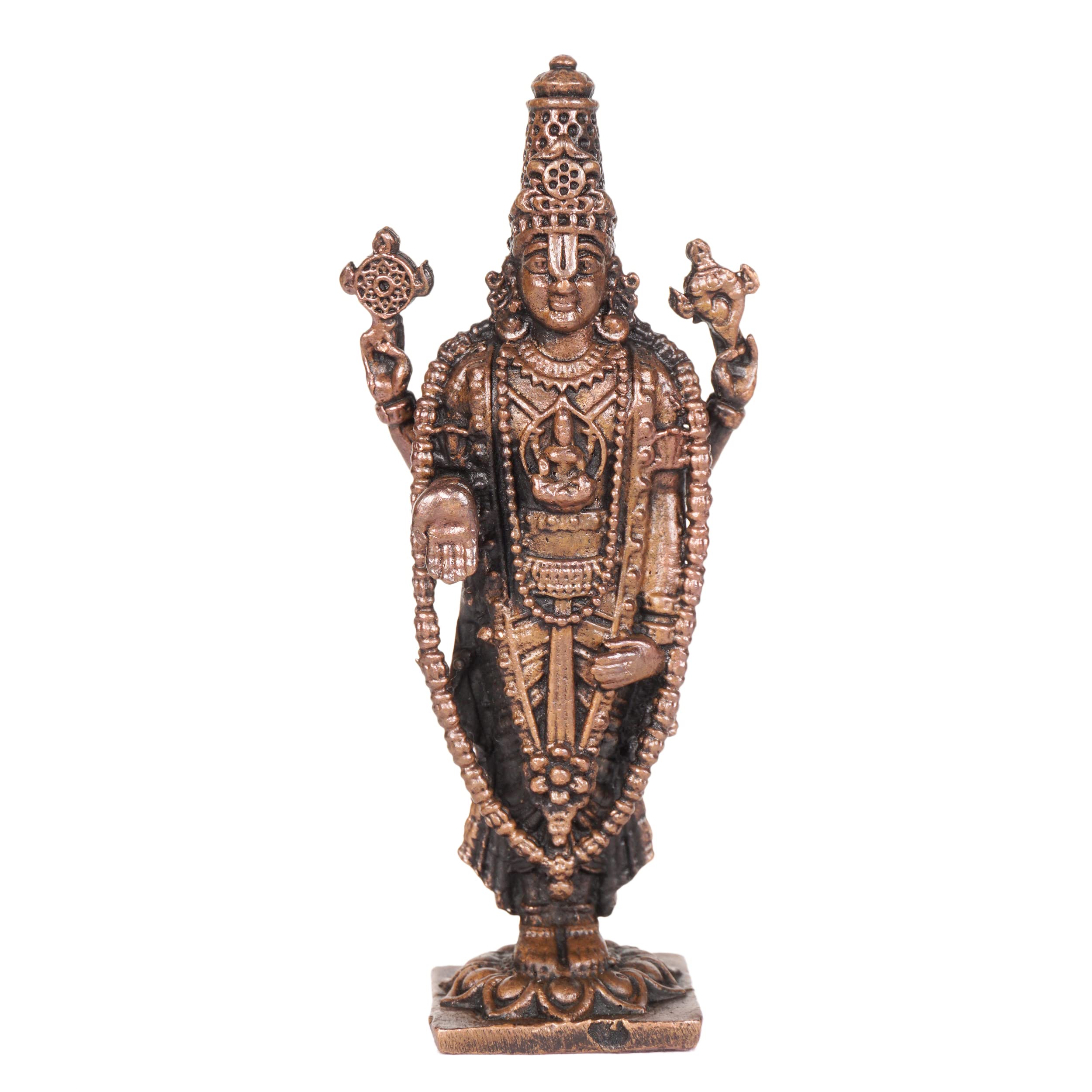 Copper Idols India - By Bhimonee Decor , 2.25 inches, Handmade Copper Balaji Idol Spl, 30 Grams, Patina Antique Finish, Pack of 