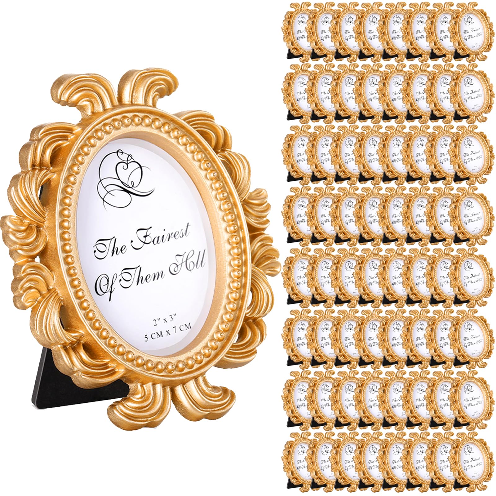 Vicenpal 80 Pieces Small Vintage Picture Frames Antique Baroque Mini Picture Frames Oval Bulk Wallet Size for Wedding Victorian 