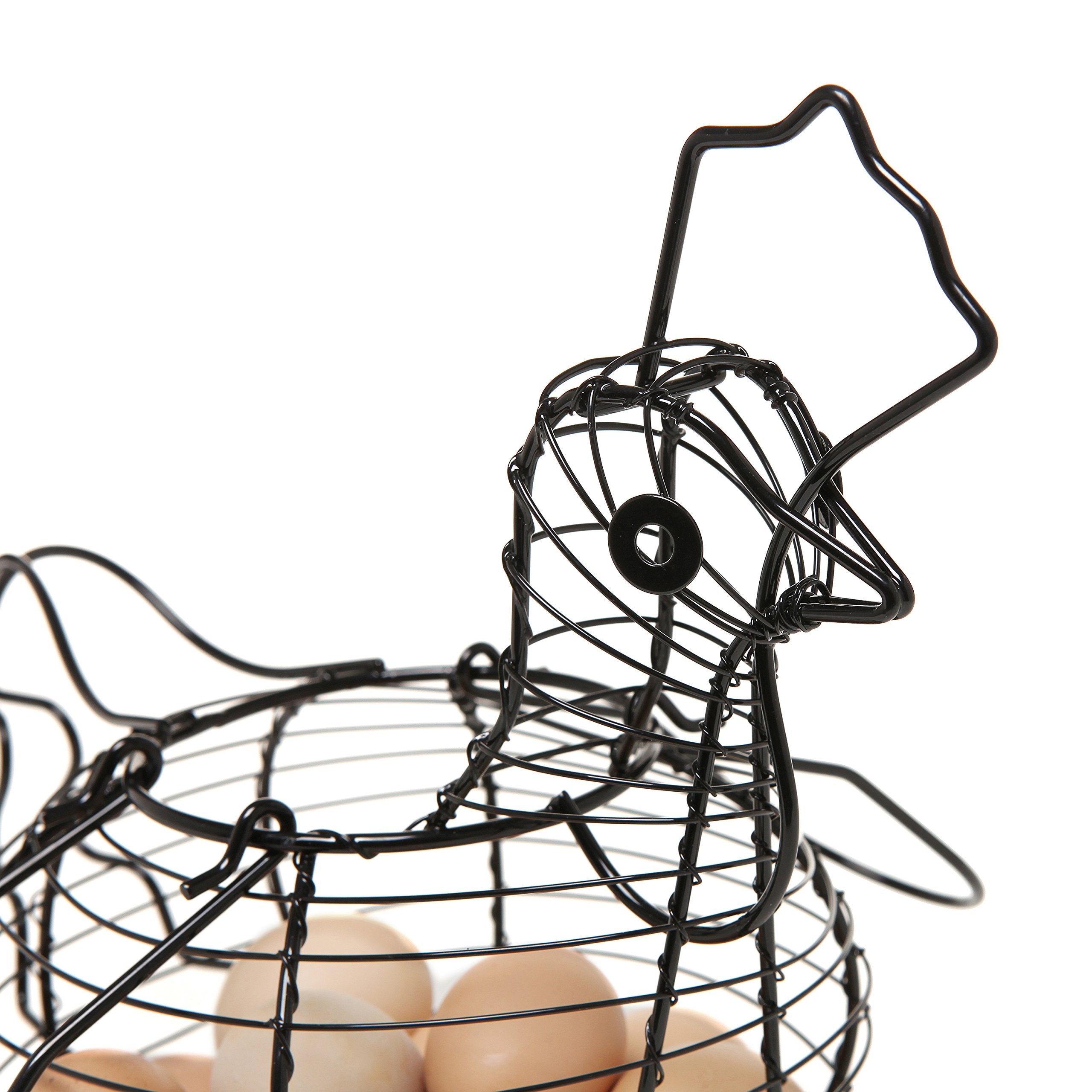 Mygift Black Metal Wire Egg Basket With Chicken Shape Design, Farm Fresh Egg Collecting Basket, Decorative Farmhouse Kitchen Sto