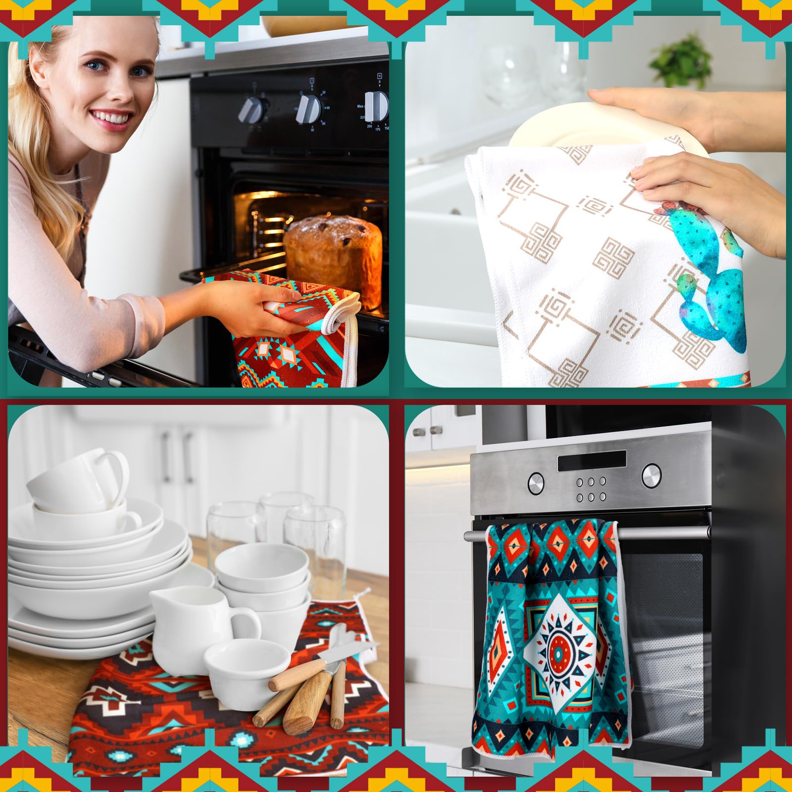 Set Of 6 Southwestern Kitchen Towels Boho Aztec Theme Dishtowel Native American Hand Tea Towels 24 X 16 Inches For Absorbent Kit