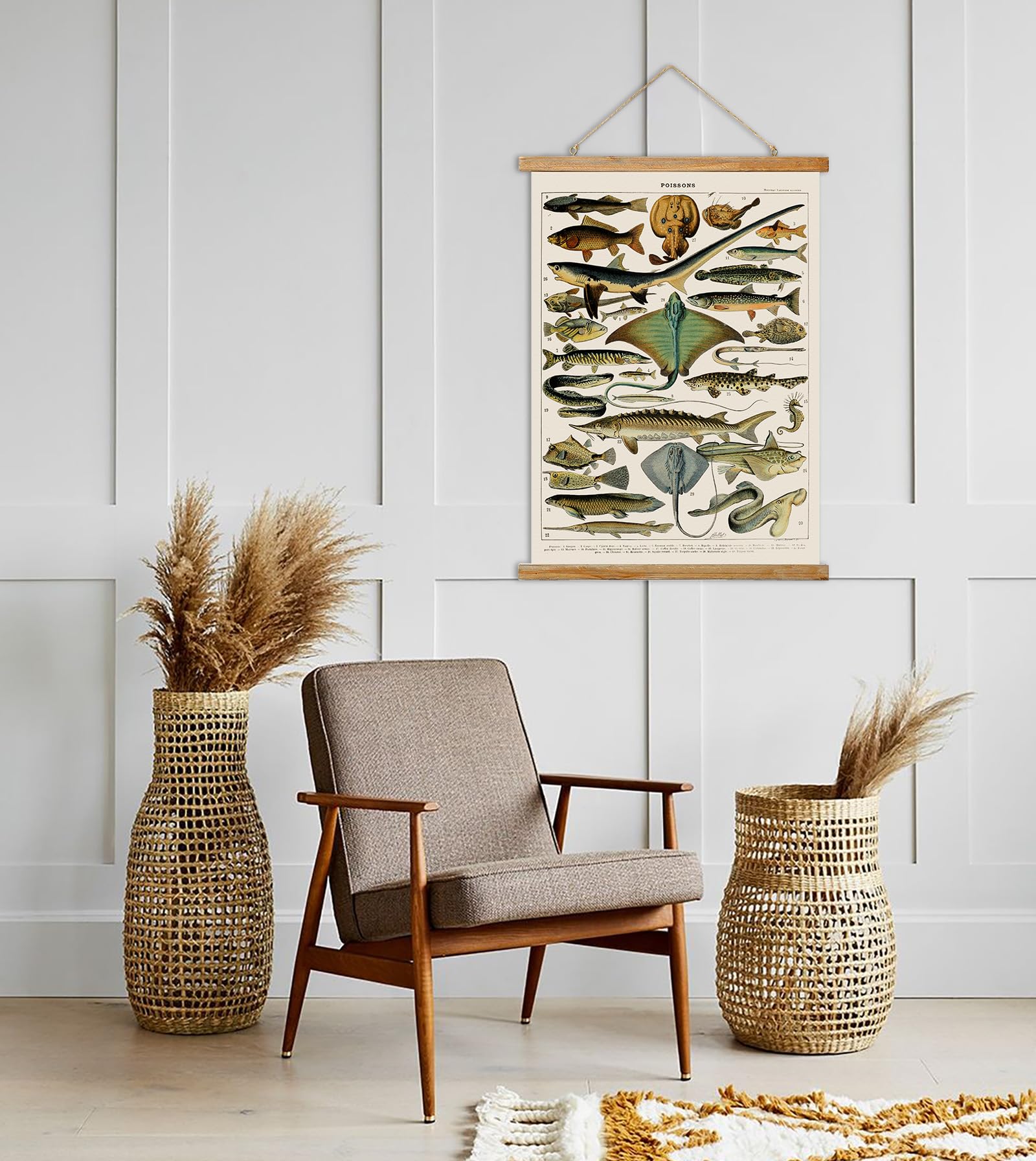 Ovfovy Vintage Fish Poster, Rustic Room Aesthetic, Retro Wall Art Prints Without Fading, Printed On Linen With Wood Frames, Read