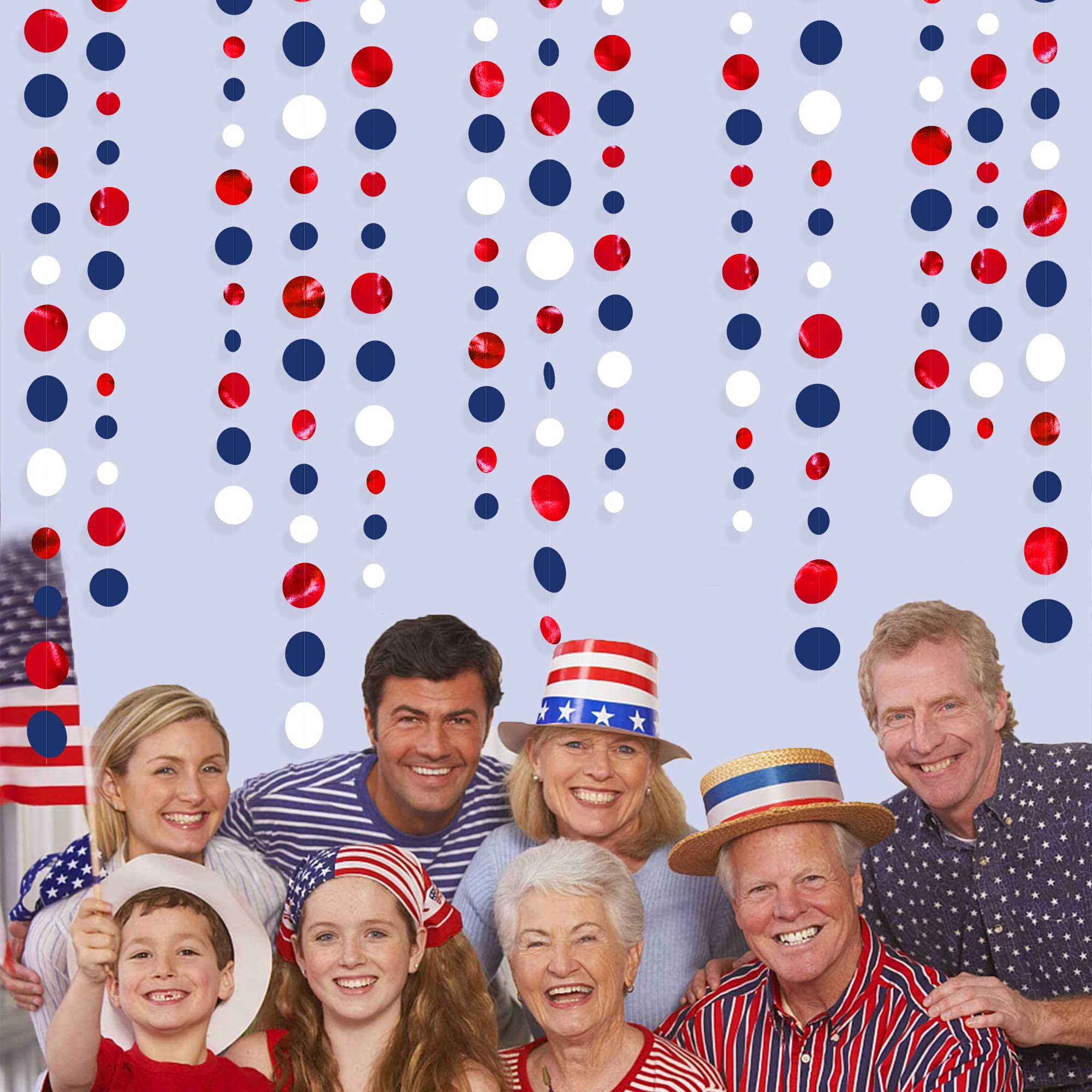 46 Ft Navy Blue Red White Circle Dots Garlands Royal Blue Red Hanging Paper Polka Dots Streamer For 4Th Of July American Indepen