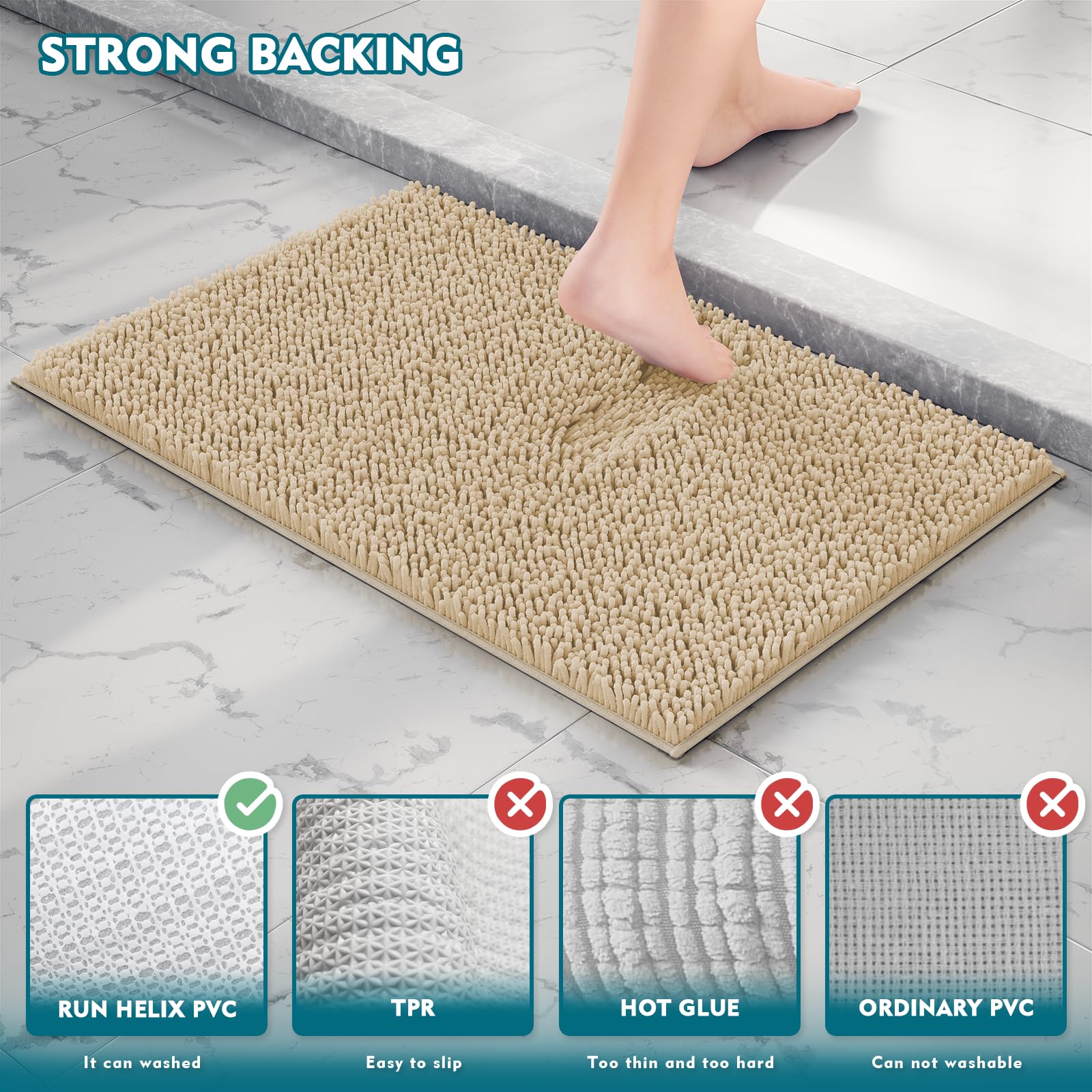Run Helix Bath Mats For Bathroom Chenille Bathmat, Bathroom Mats Sets 3 Pieces, Ultra Soft Non-Slip Bathroom Rugs, And Absorbent