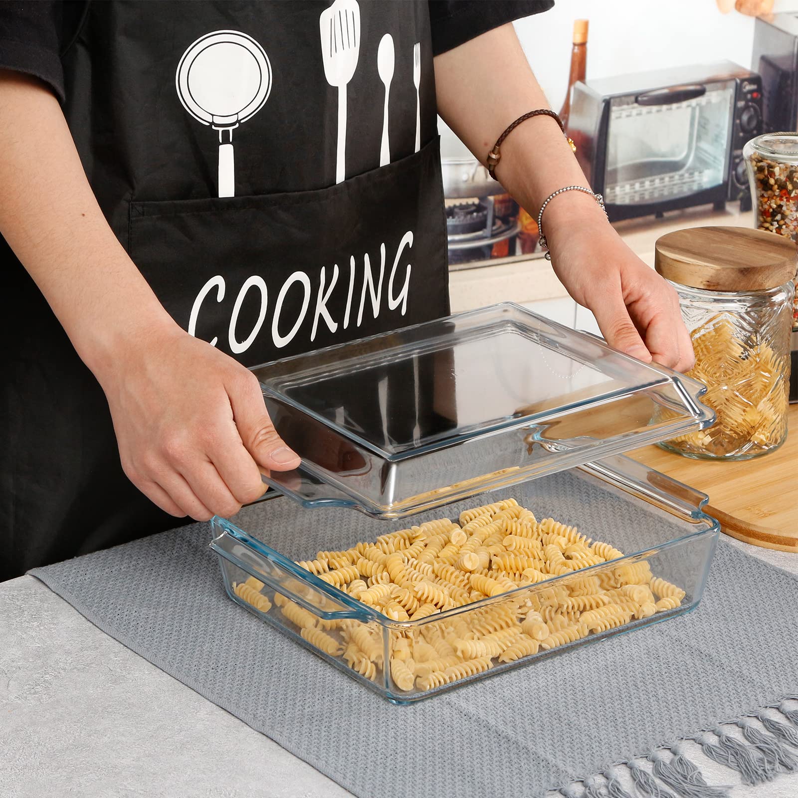 NUTRIUPS Rectangular Glass Casserole Dish With Glass Lid Glass Bakeware Glass Microwave Casserole Dish Glass Baking Dish with Lid (2L)