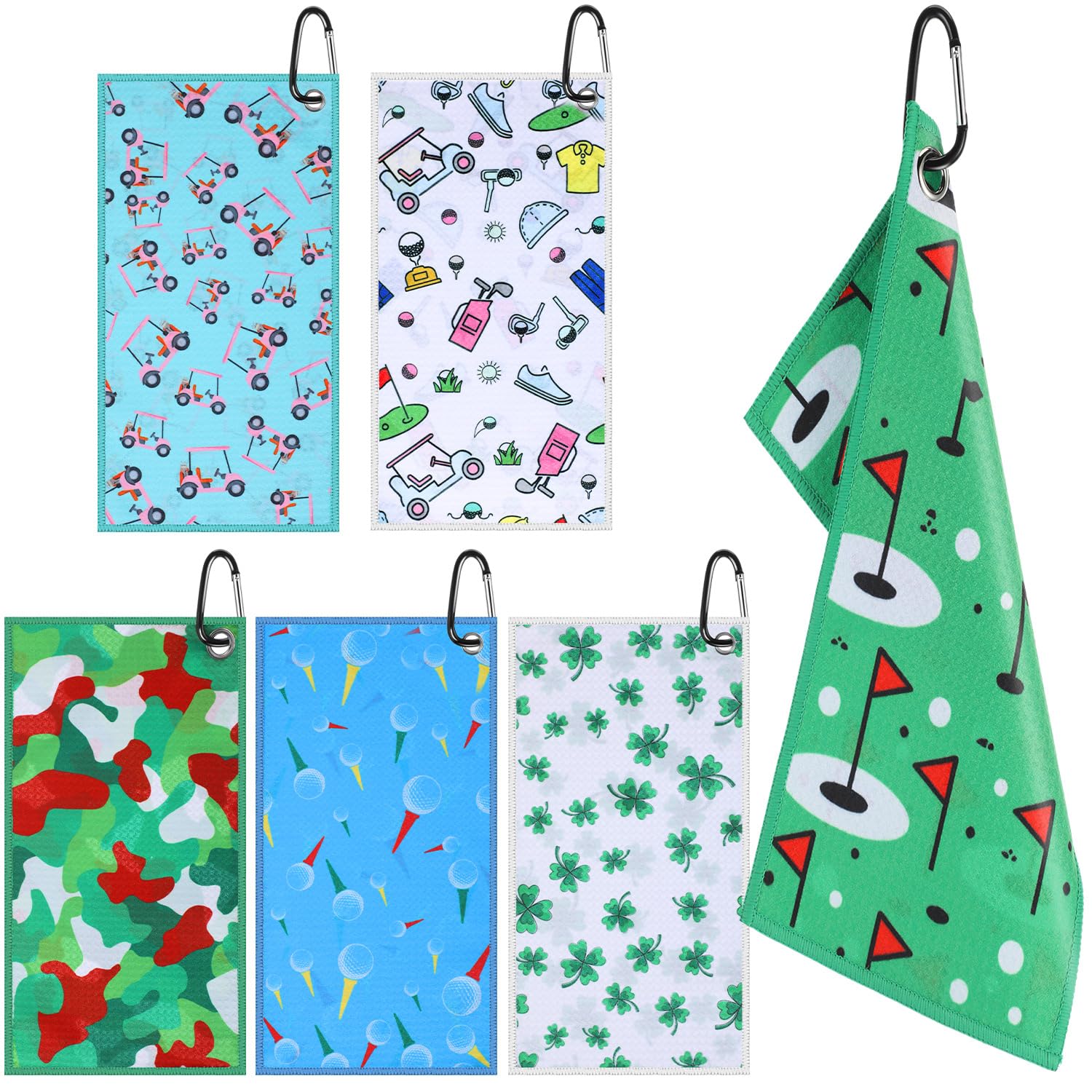 Mindsoft 6 Pack Golf Towels - 12x6 Waffle Pattern Golf Towel for Golf Bags & Carts - Strong Magnet Hold - Funny Golf Gift