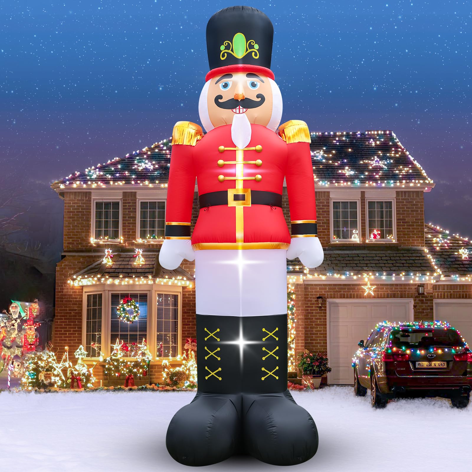 12FT Christmas Inflatable Nutcracker Soldier Outdoor Yard Decoration, Blow up Soldier Built-in Bright LED Light, Giant Nutcracke