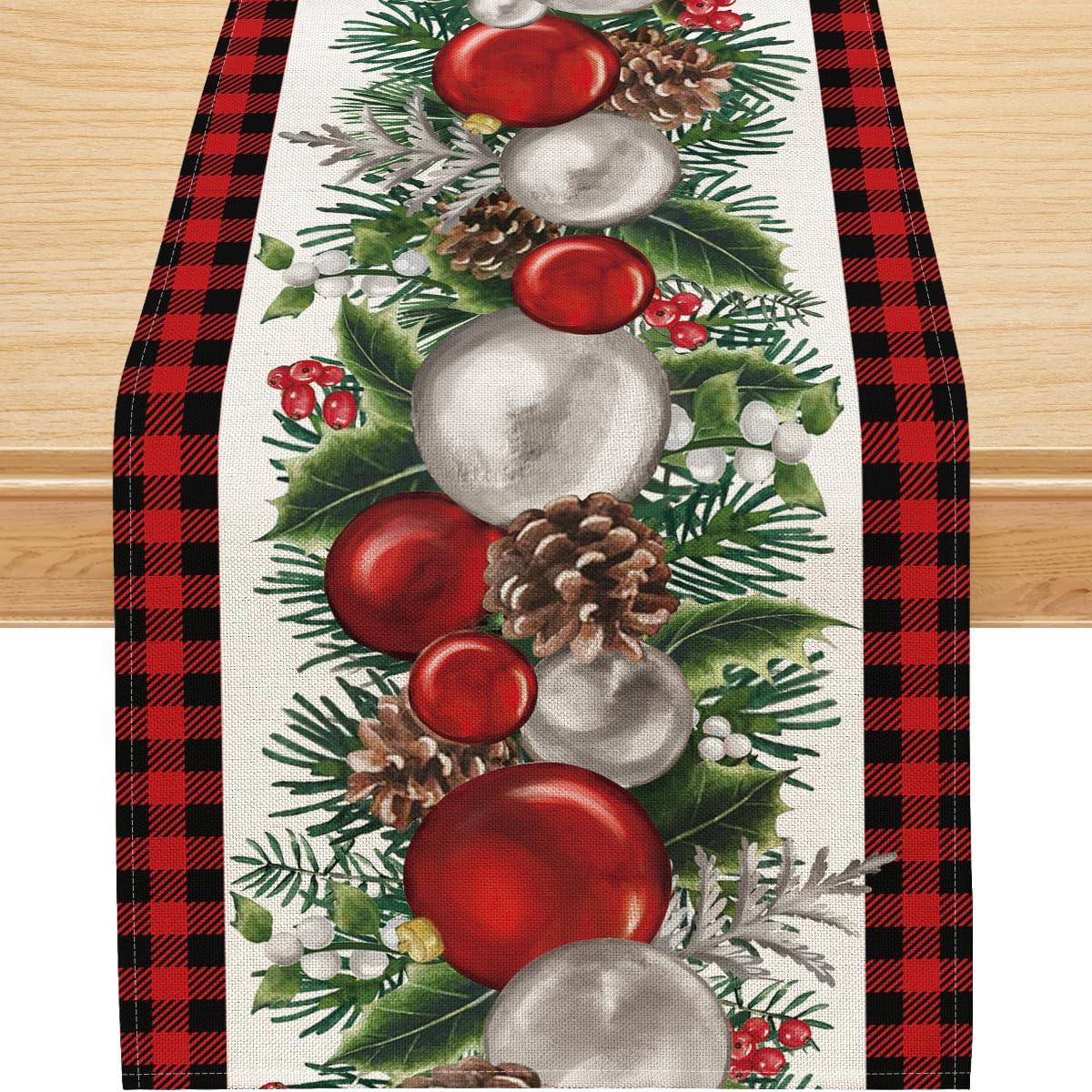 Siilues Christmas Table Runner, Buffalo Plaid Christmas Ball Decorations Christmas Runner For Table Seasonal Winter Decor For In