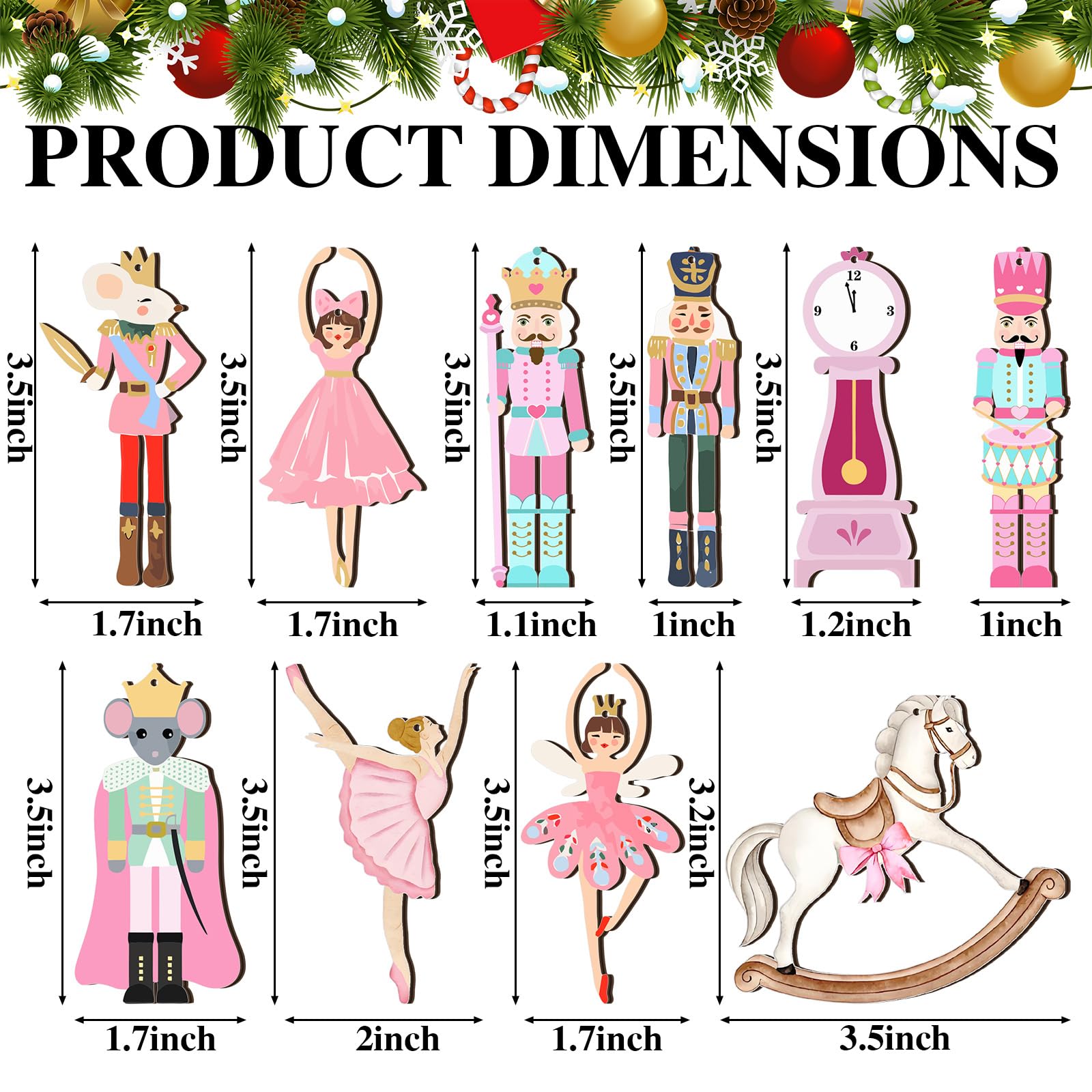 Leinuosen 50 Pcs Pink Christmas Nutcracker Wood Ornaments Christmas Nutcracker Princess Wooden Hanging Ornaments Wooden Hanging