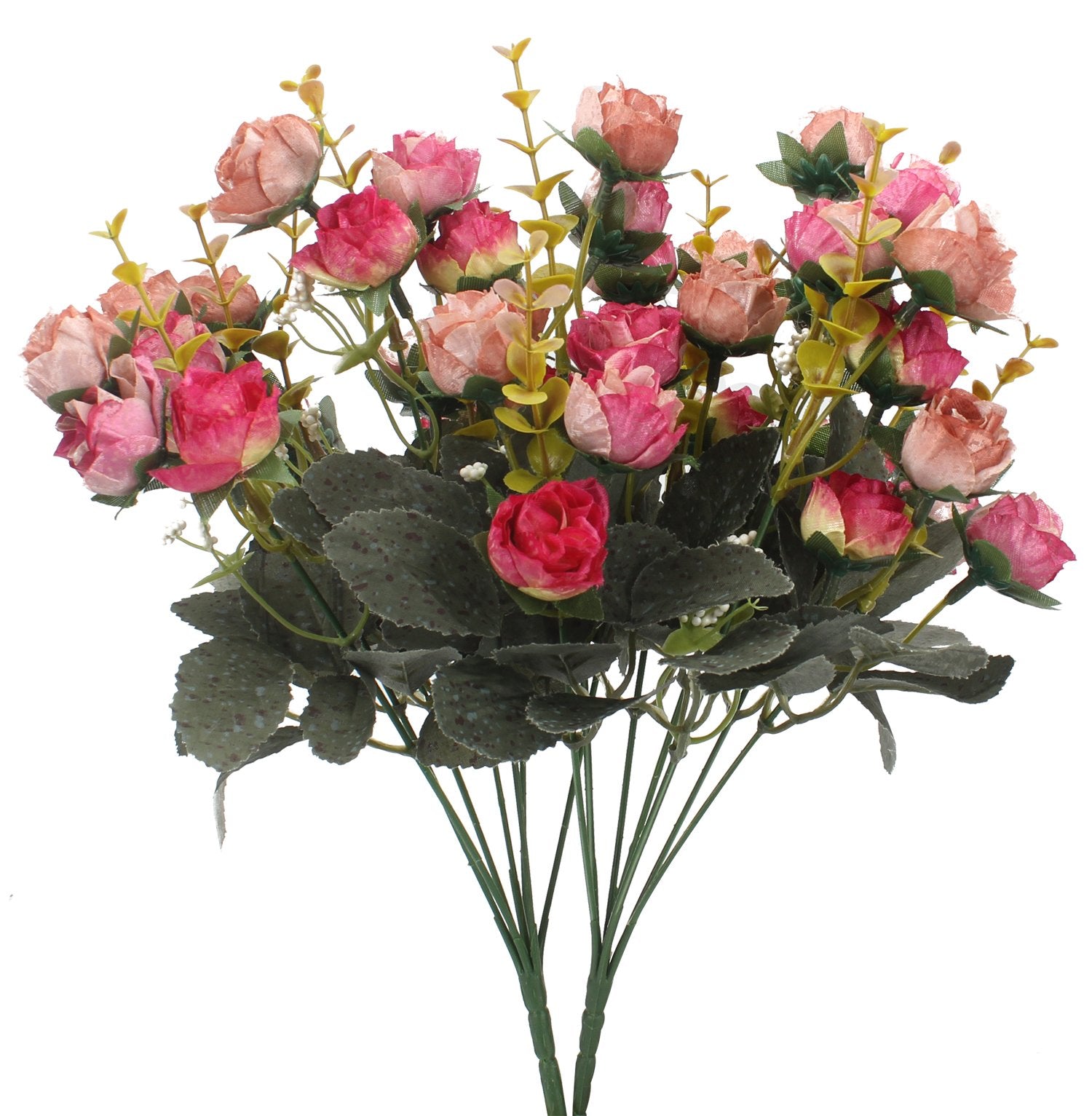 Duovlo 7 Branch 21 Heads Artificial Flowers Bouquet Mini Rose Wedding Home Office Decor,Pack of 2 (2 PCS Rose Red)