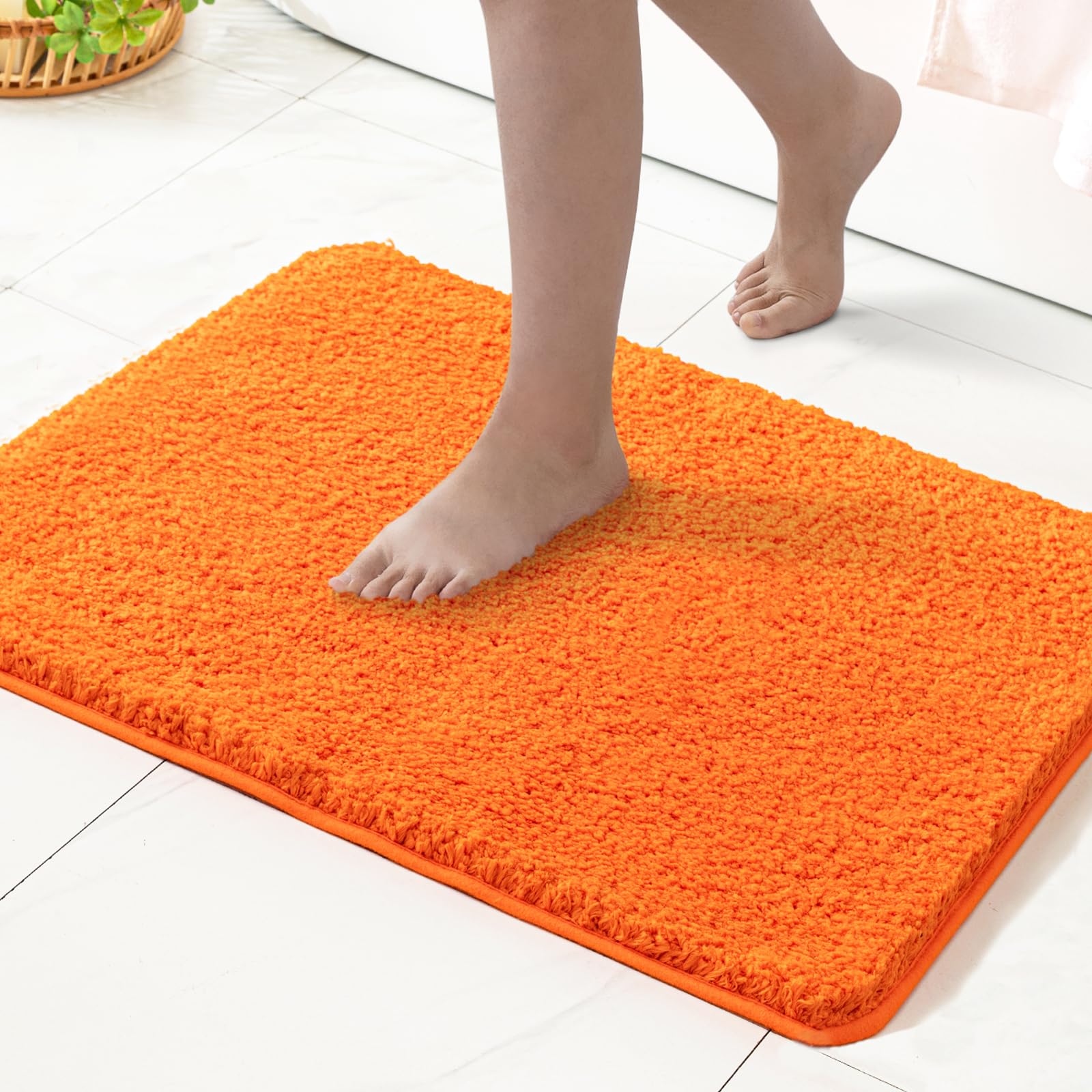 Miulee Orange Bathroom Rug - Cute Fall Absorbent Bath Mat Made Of Thick Fluffy Microsiber For Bathroom Floor, Tub Or Entryway, N