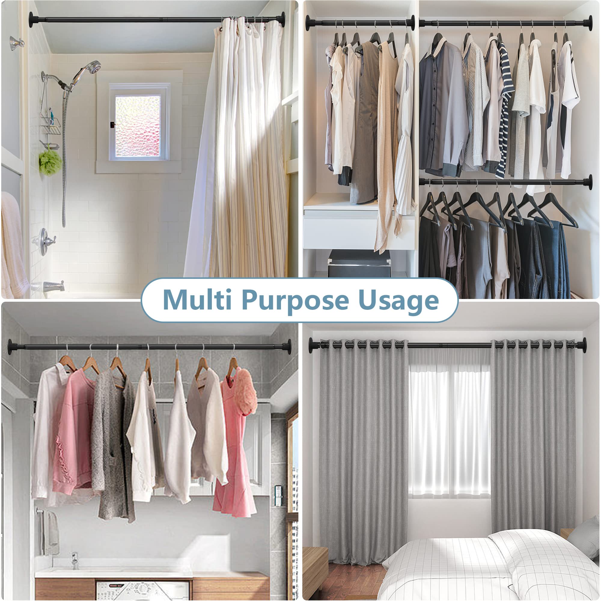 Hanging Closet Rod,29-94 Inches Space Saving Closet Rod Extender Hanging,Black Adjustable Clothes Hanging Bar, Stainless Steel C