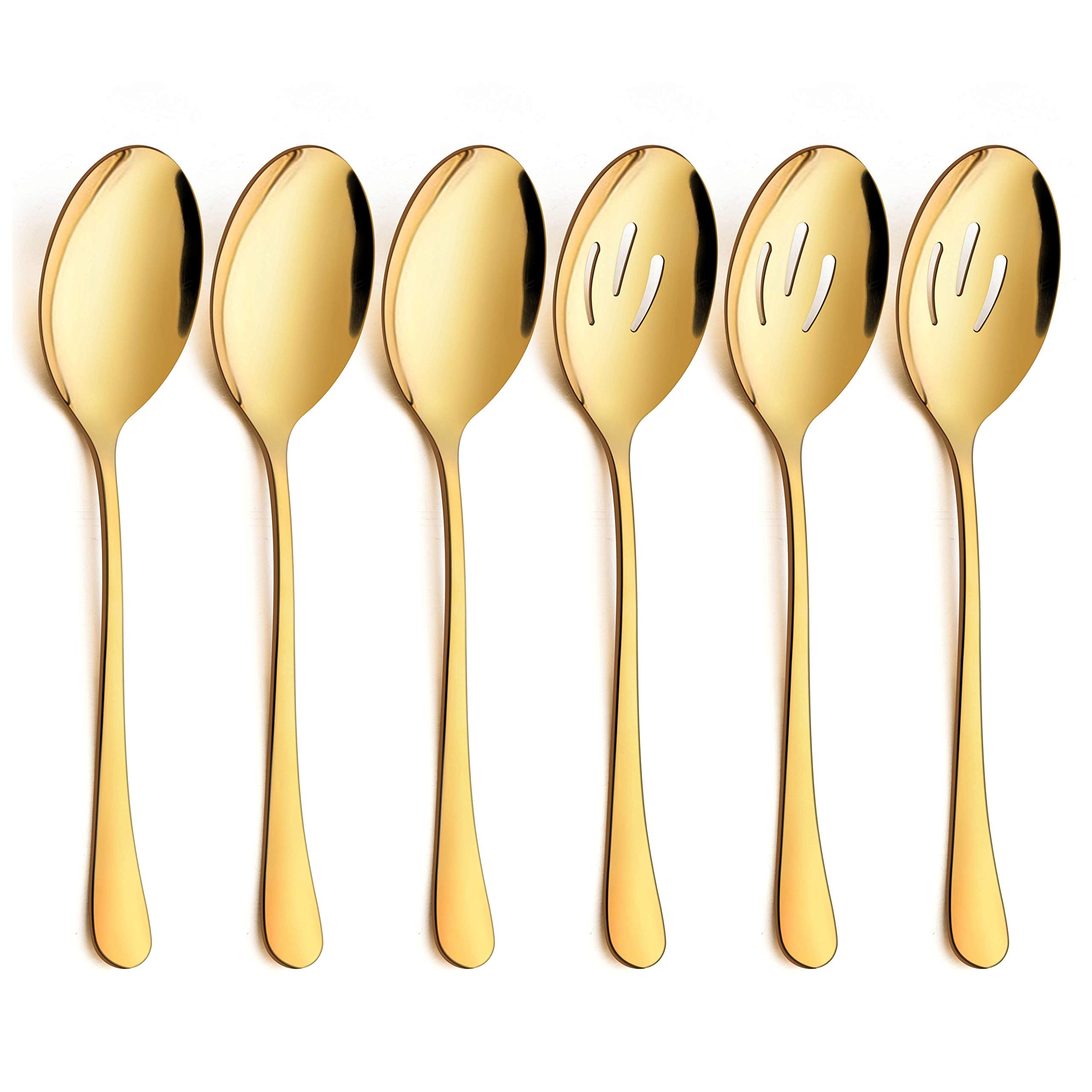 Lianyu 6-Piece Gold Serving Spoons, Gold Slotted Serving Spoons, Stainless Steel Serving Utensils For Party Buffet Restaurant Ba