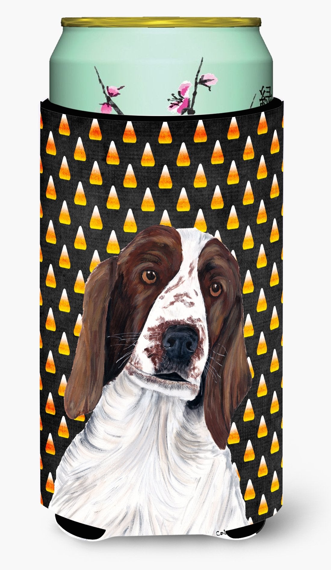 Welsh Springer Spaniel Candy Corn Halloween Portrait  Tall Boy Beverage Insulator Beverage Insulator Hugger