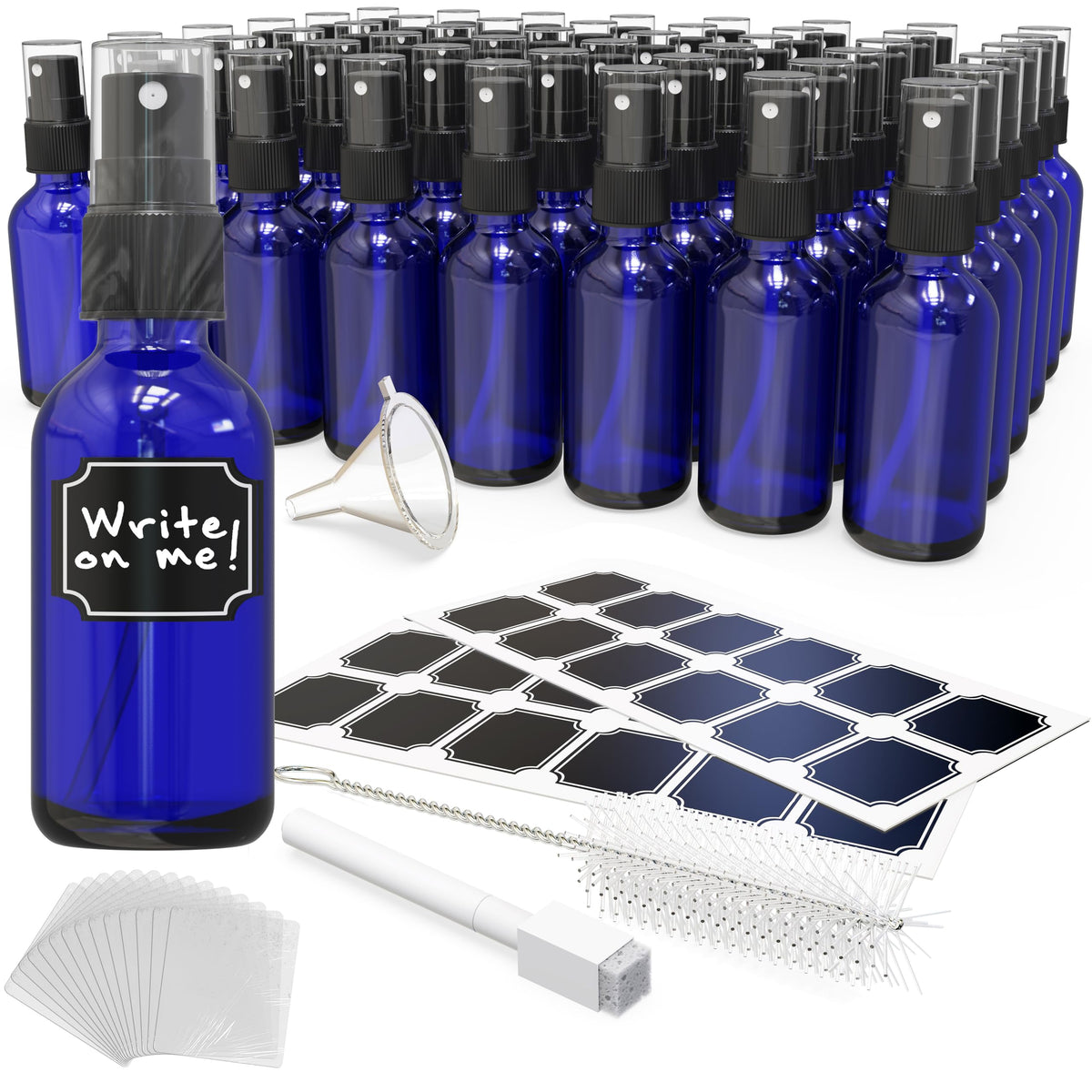 Nevlers 48 Pk Blue Small Glass Spray Bottles 2 Oz Set| Mini Spray Bottle For Face With Accessories| Empty Spray Bottles For Esse