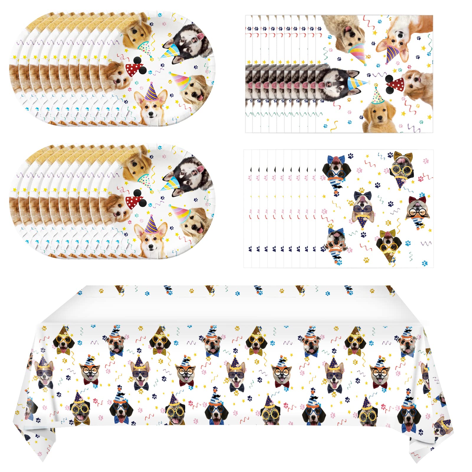 Juhap 41 Pieces Dog Birthday Party Supplies, Puppy Party Tableware For Kids Party Decorations Includes 20 Plates 20Napkins And 1