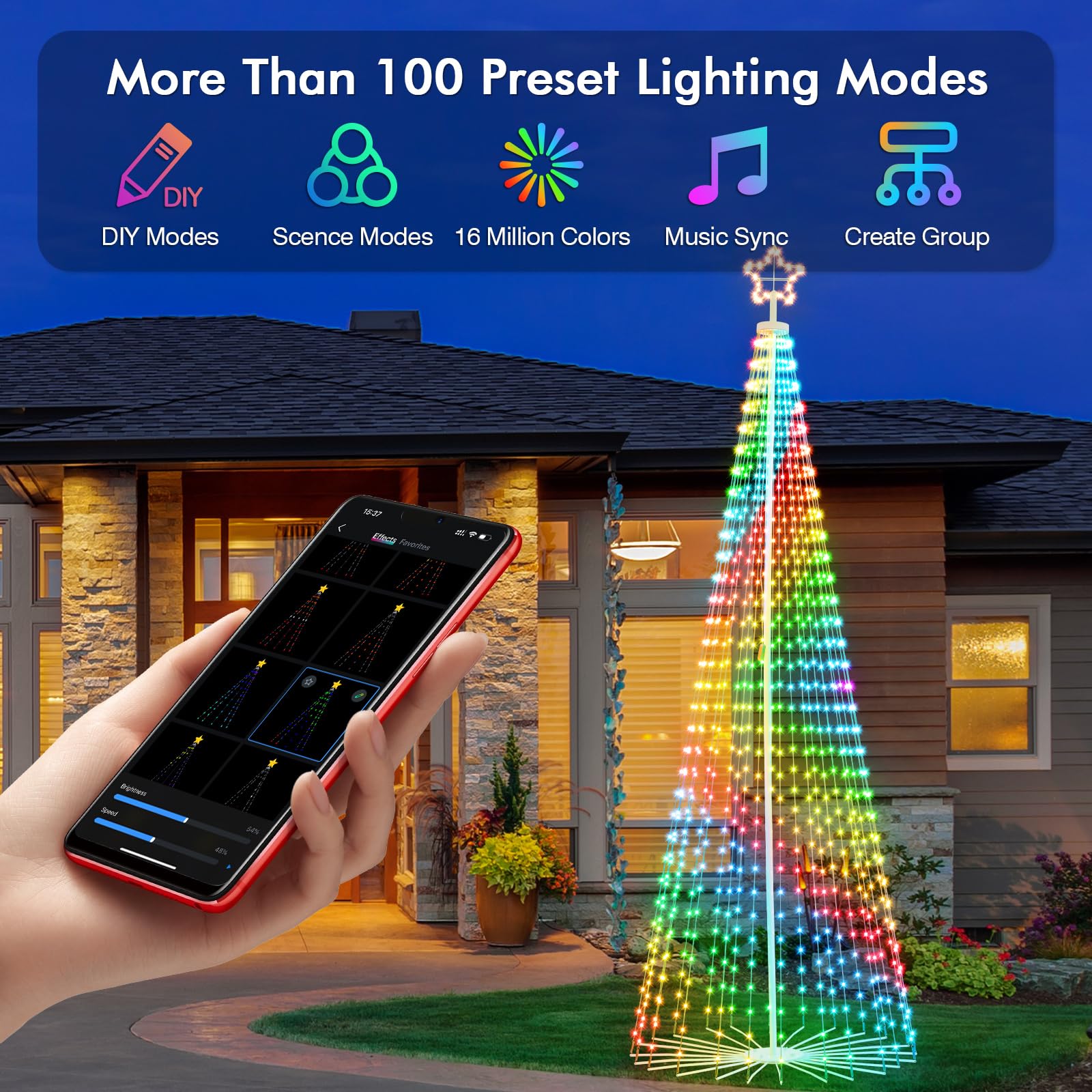 HOLILLUMA 12FT Outdoor Christmas Tree, RGB Color Changing Pre-lit Smart Cone Christmas Tree with LED Lights, App&Remote Control,