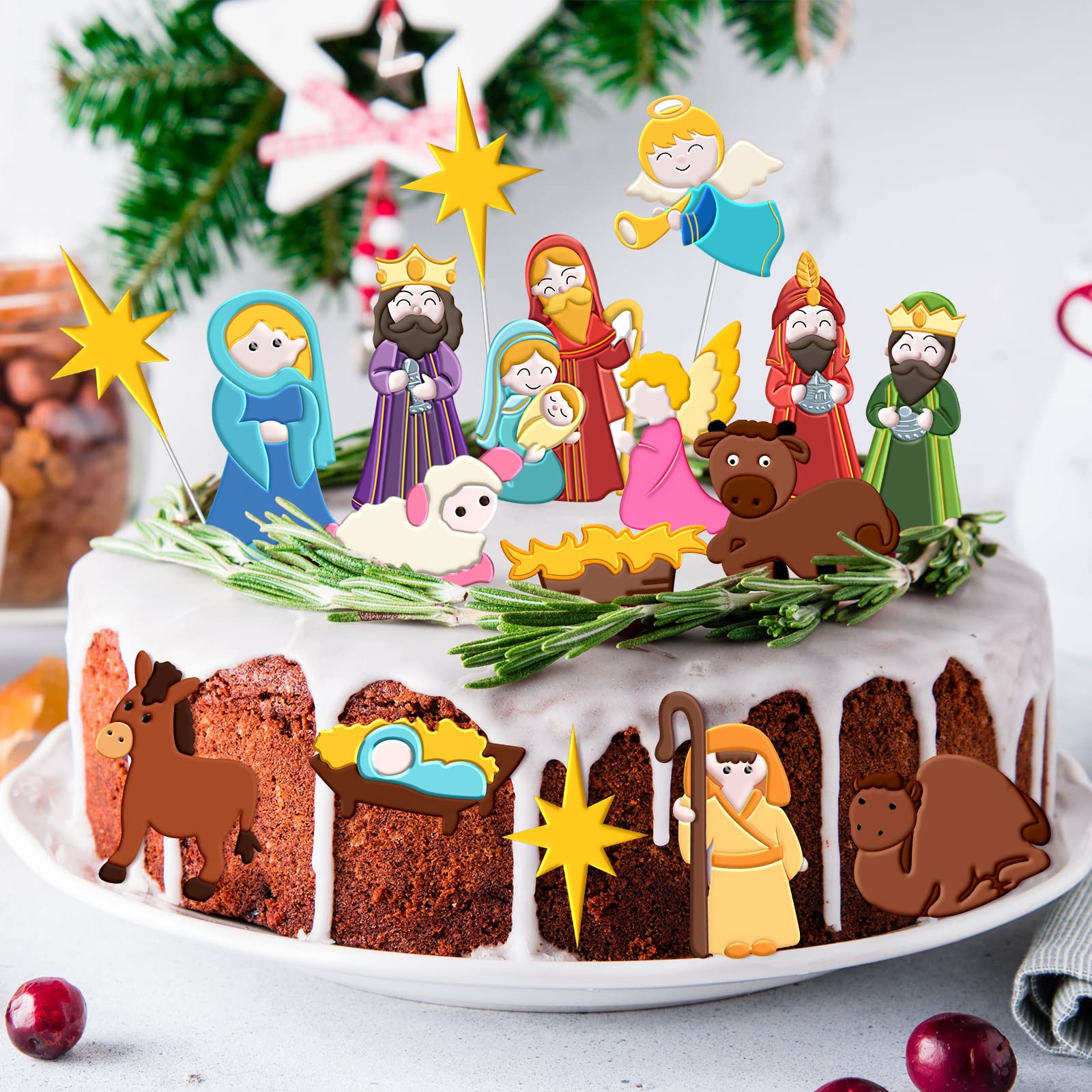 Whaline 2Pcs Christmas Fondant Molds Nativity Silicone Moulds Night of Birth Resin Baking Molds Jesus' Birth Theme Cake Decorating Molds for Xmas Handmade DIY Candy Chocolate Cookie Sugarcraft