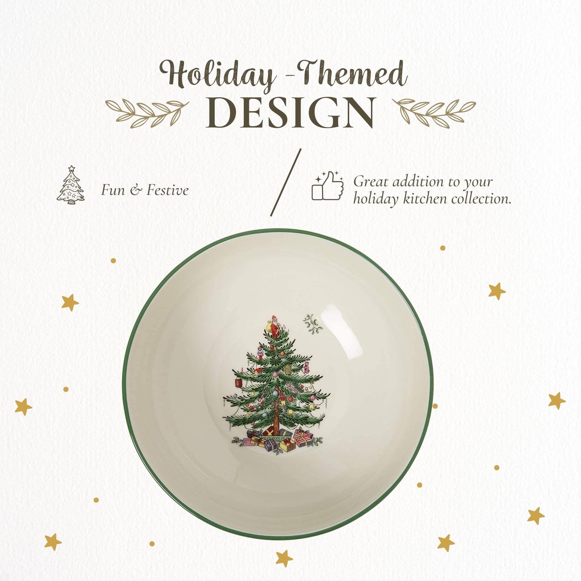 Spode Christmas Tree 8-Inch Serving Bowl - Porcelain, Multicolor, Stackable, Dishwasher & Microwave Safe, Model 1612310