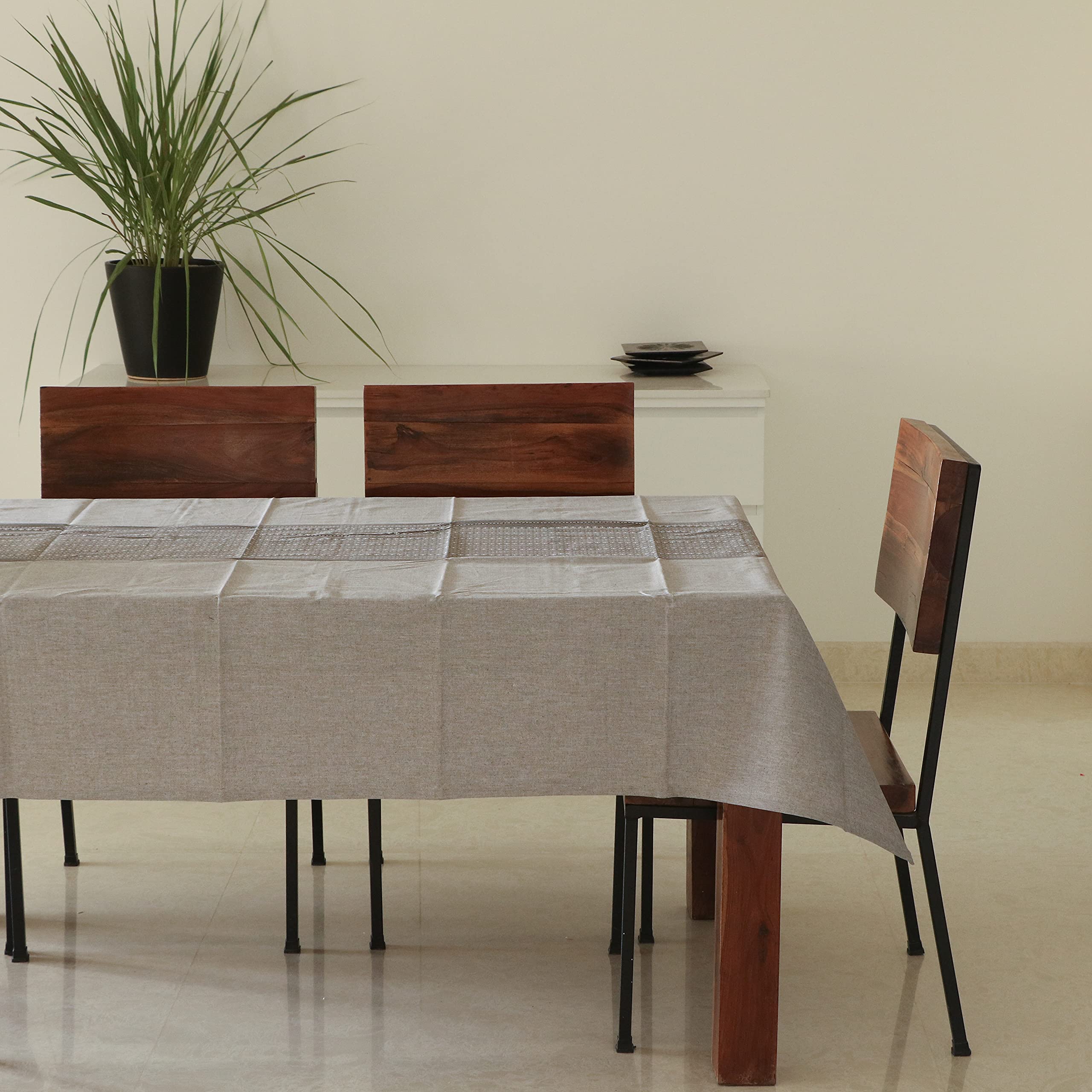 THE YARD HOUSE Wipeable & AntiSlip Woven Table Cover  Winter Grey (Rectangle 6 Seater, 150cm X 225cm)| Protects Against Spills
