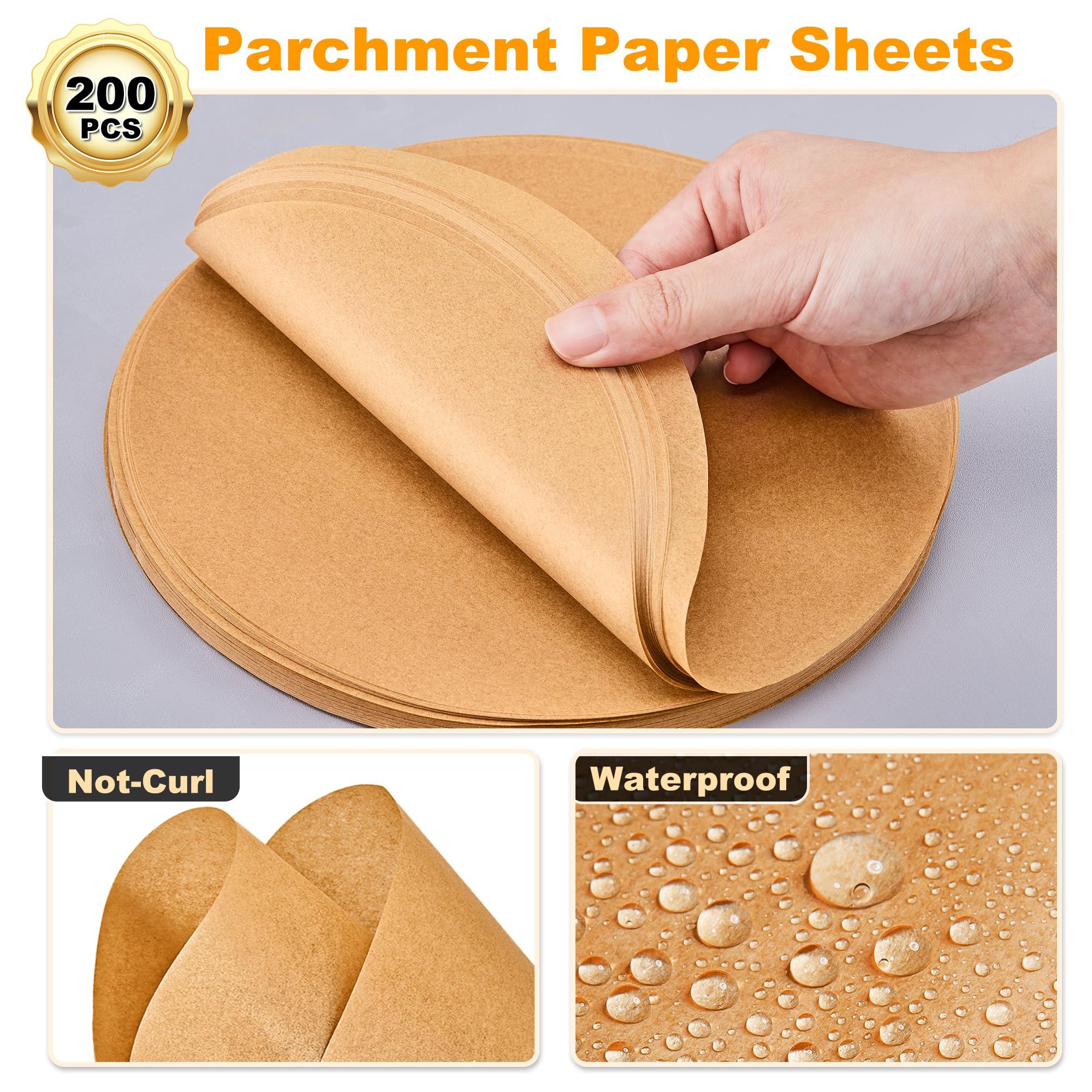 Smartake 200 Pcs Unbleached Parchment Paper Baking Sheets Round, 12 Inches Non-Stick Precut Baking Parchment, For Baking Grillin