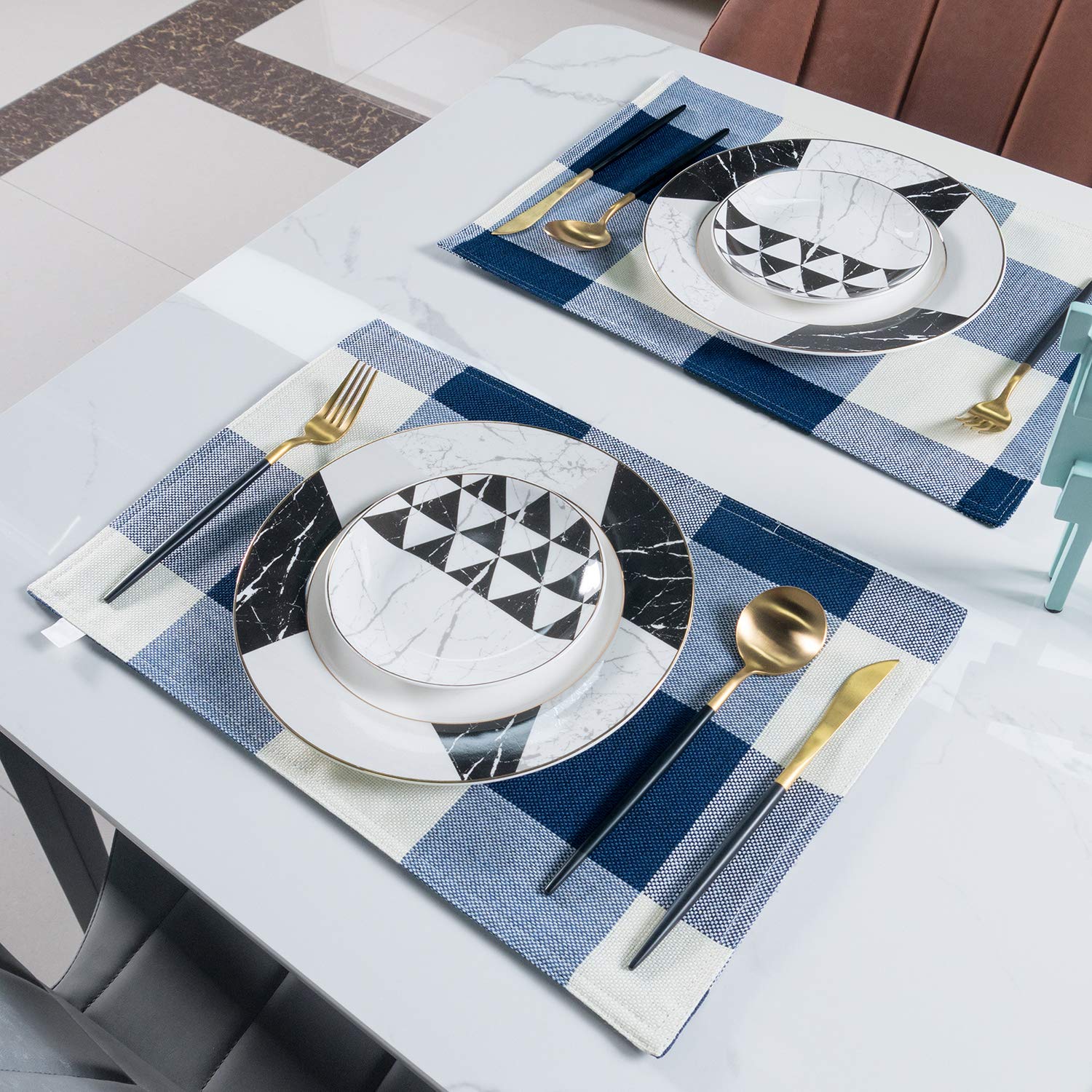 Smile Of Hope Navy Blue And White Buffalo Plaid Placemats 12 X 18 Inches Placemat Set Of 4,Linen Checkered Double Layer Check Ki