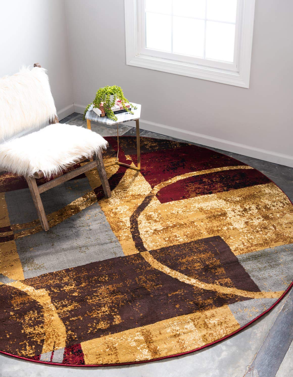 Unique Loom Barista Collection Area Rug - Kouillou (5 3 Round, Multi/ Brown)