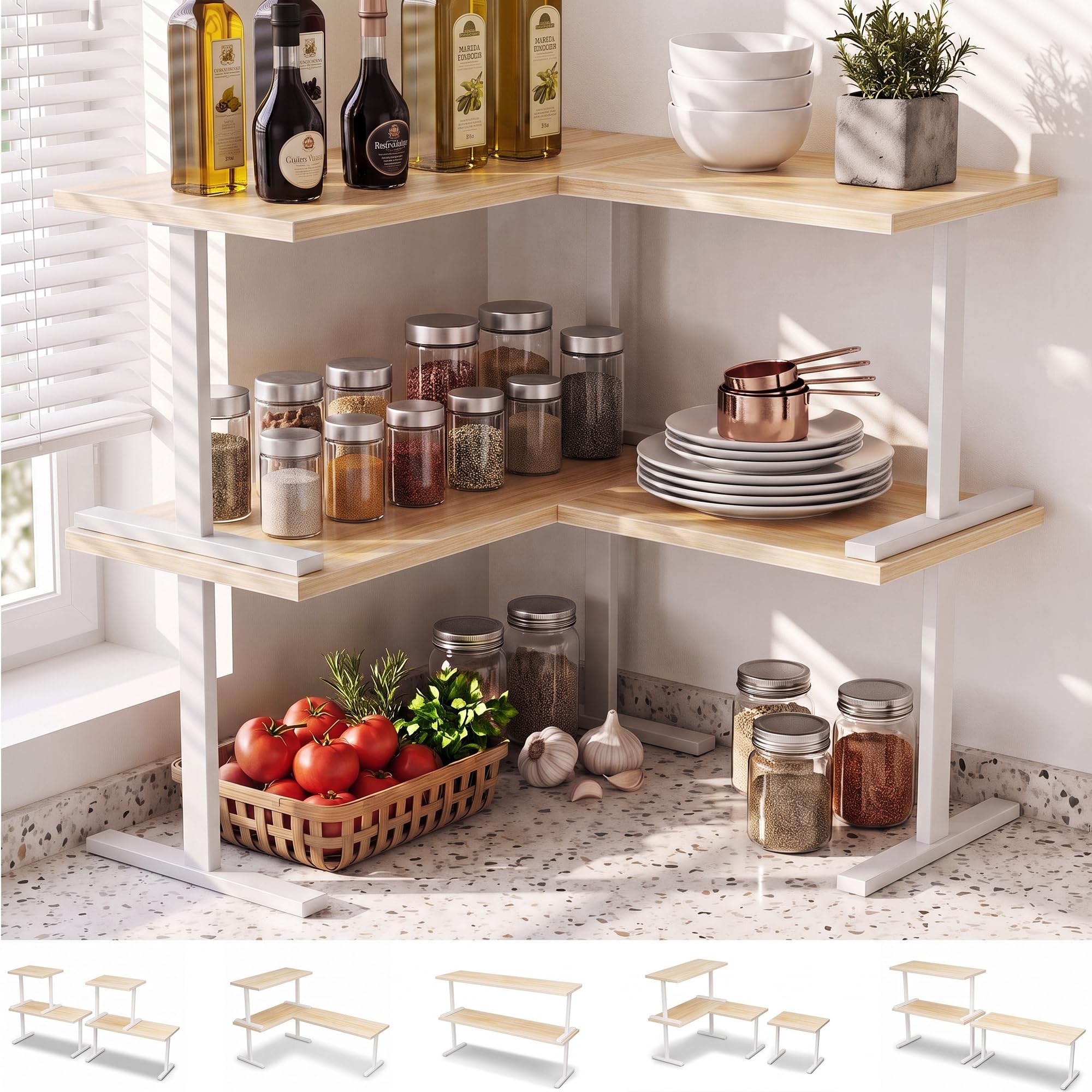 Golener Countertop Shelf, Kitchen Counter Organizer, Adjustable, Stackable
