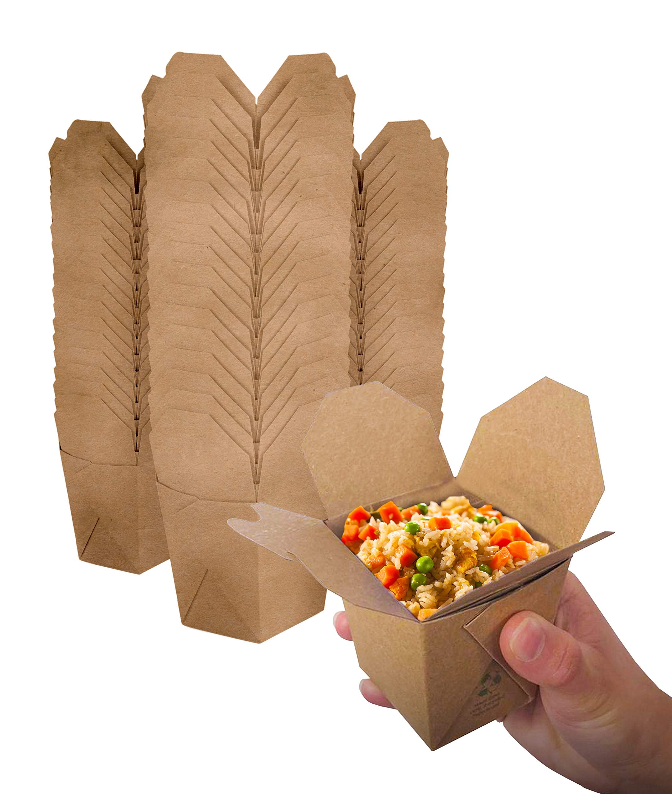 Takeout Food Containers 8 Oz Microwaveable Kraft Brown Paper Mini Chinese Take Out Box (50 Pack) Leak And Grease Resistant Stack