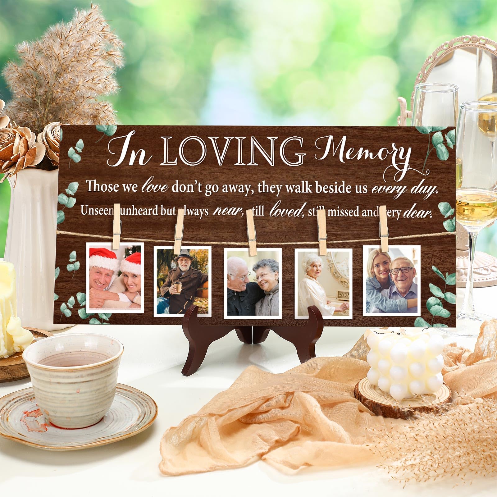 RattanView Wood Memory Table Sign 16 x 8 Inch in Loving Memory Wedding Sign with 5 Clips Wedding Decor for Ceremony and Receptio