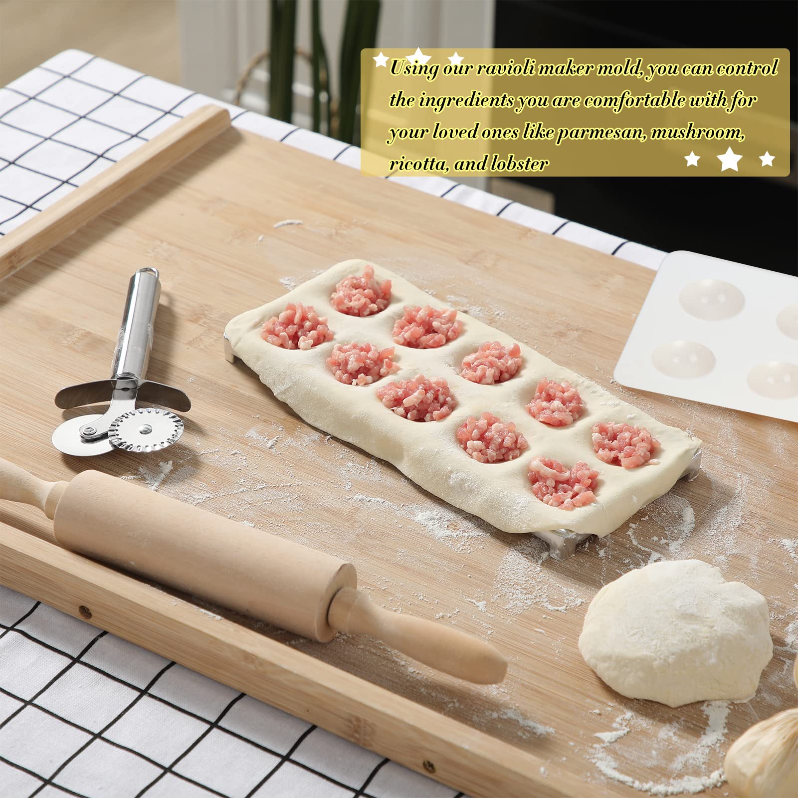 Ravioli Mold Extra Large 37 10 Holes Italian Pelmeni Maker Mold Round Russian Dumplings Making Kit With Wooden Rolling Pin And D