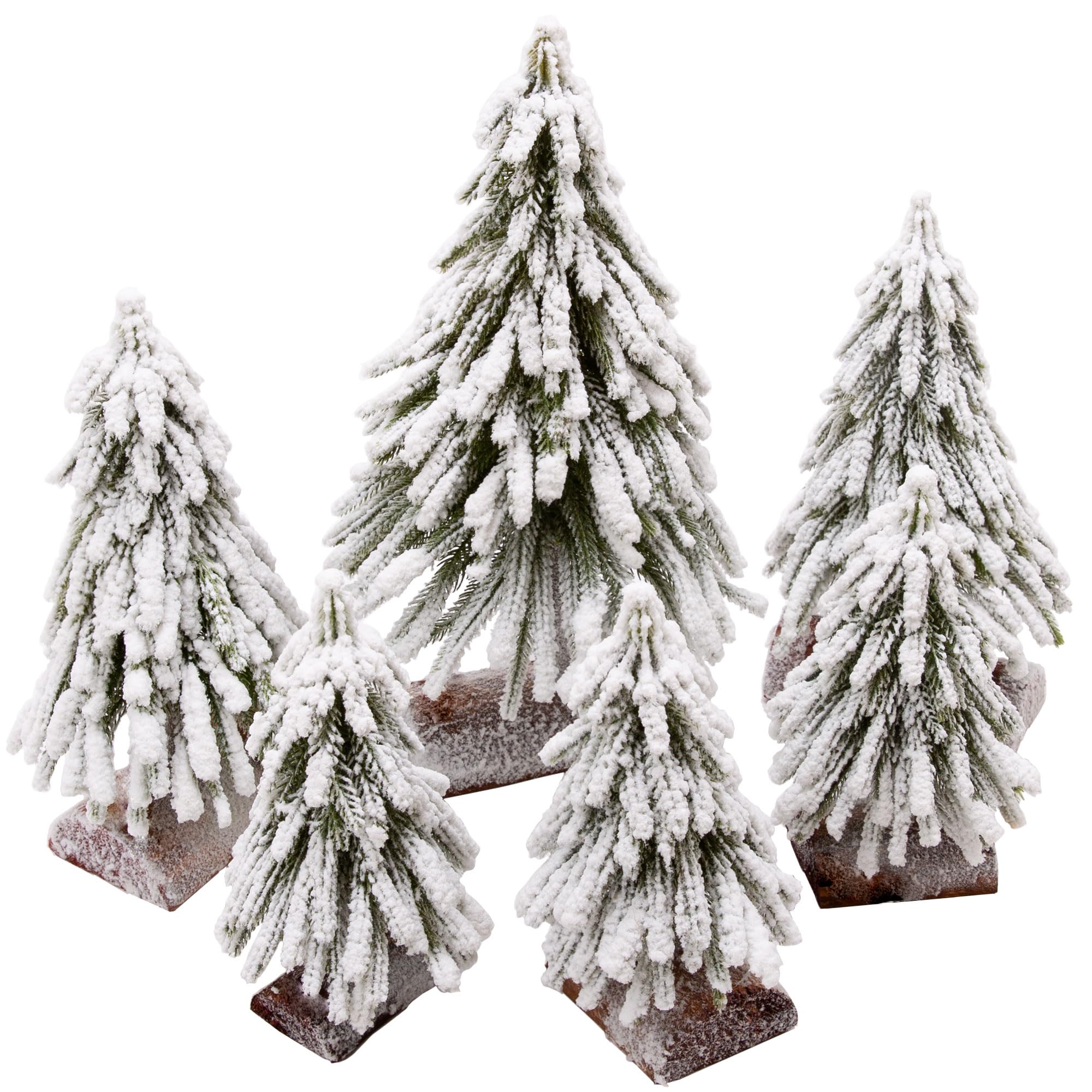 VGIA 6pcs Mini Christmas Tree Small Christmas Tree Artificial Separate Tabletop Trees with Spray Snow Wooden Bases for Winter Vi