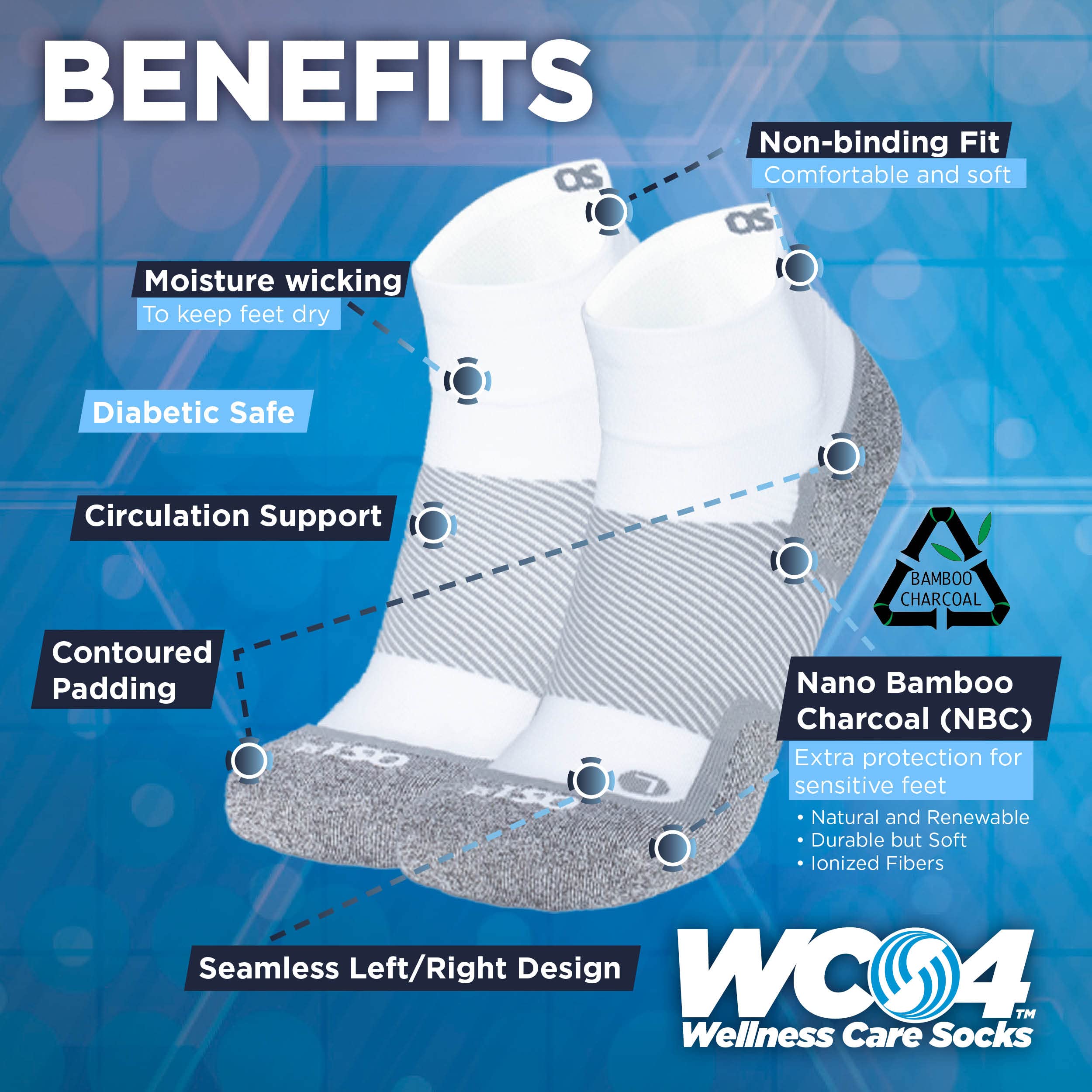 Diabetic And Neuropathy Non-Binding Wellness Socks By Orthosleeve Wc4 Improves Circulation And Helps With Edema
