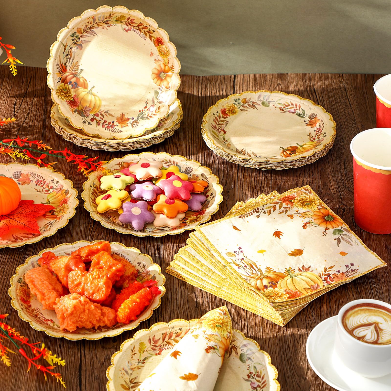 Havawish 96 Pcs Thanksgiving Paper Plates and Napkins Set Serve 48, 7 Inch Fall Plates and Napkins Fall Party Supplies Disposabl