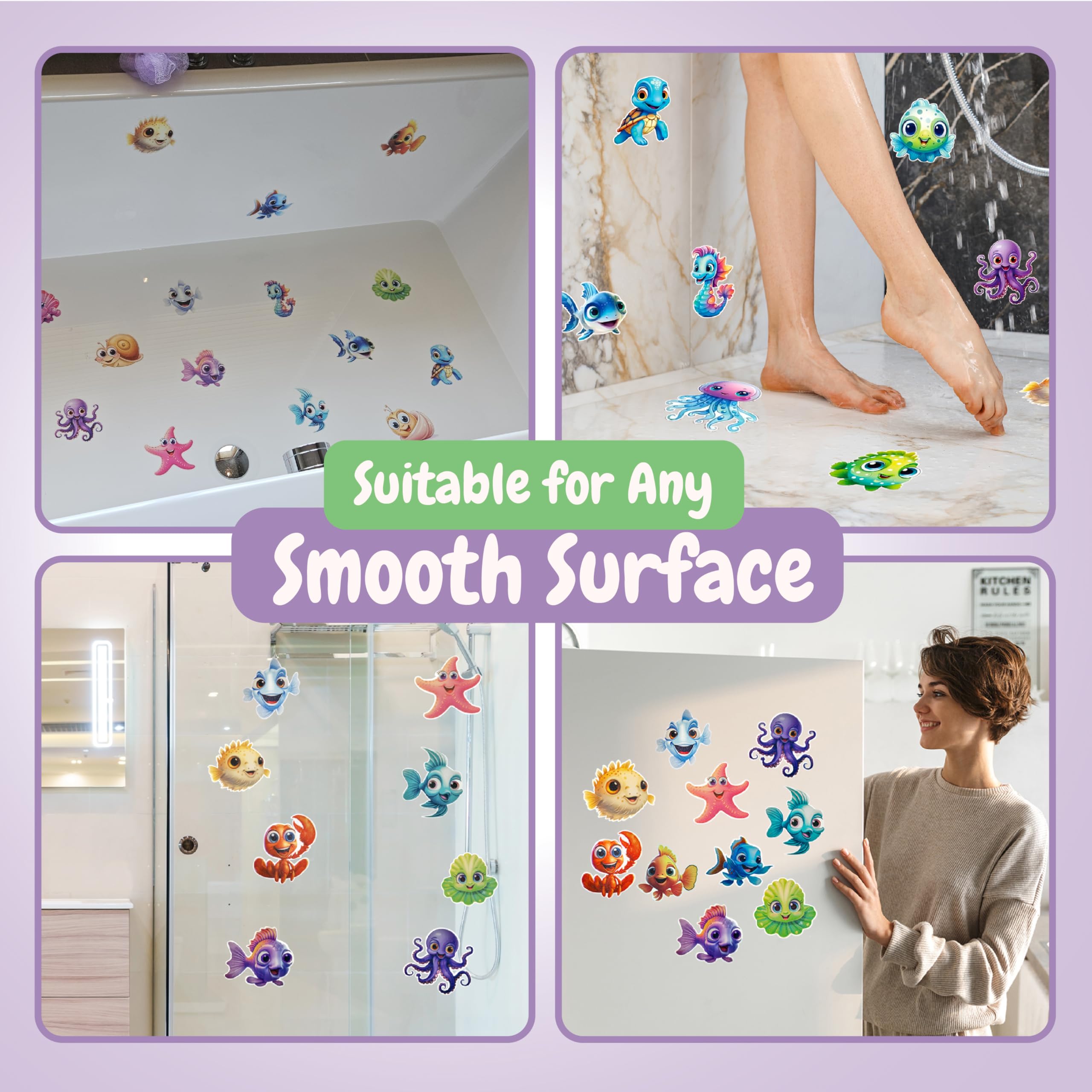 Tekwave- Large Non Slip Bathtub Stickers For Kids, Bathtub Stickers With Scraper, Anti Slip Bath Tub Shower Decal With Adhesive