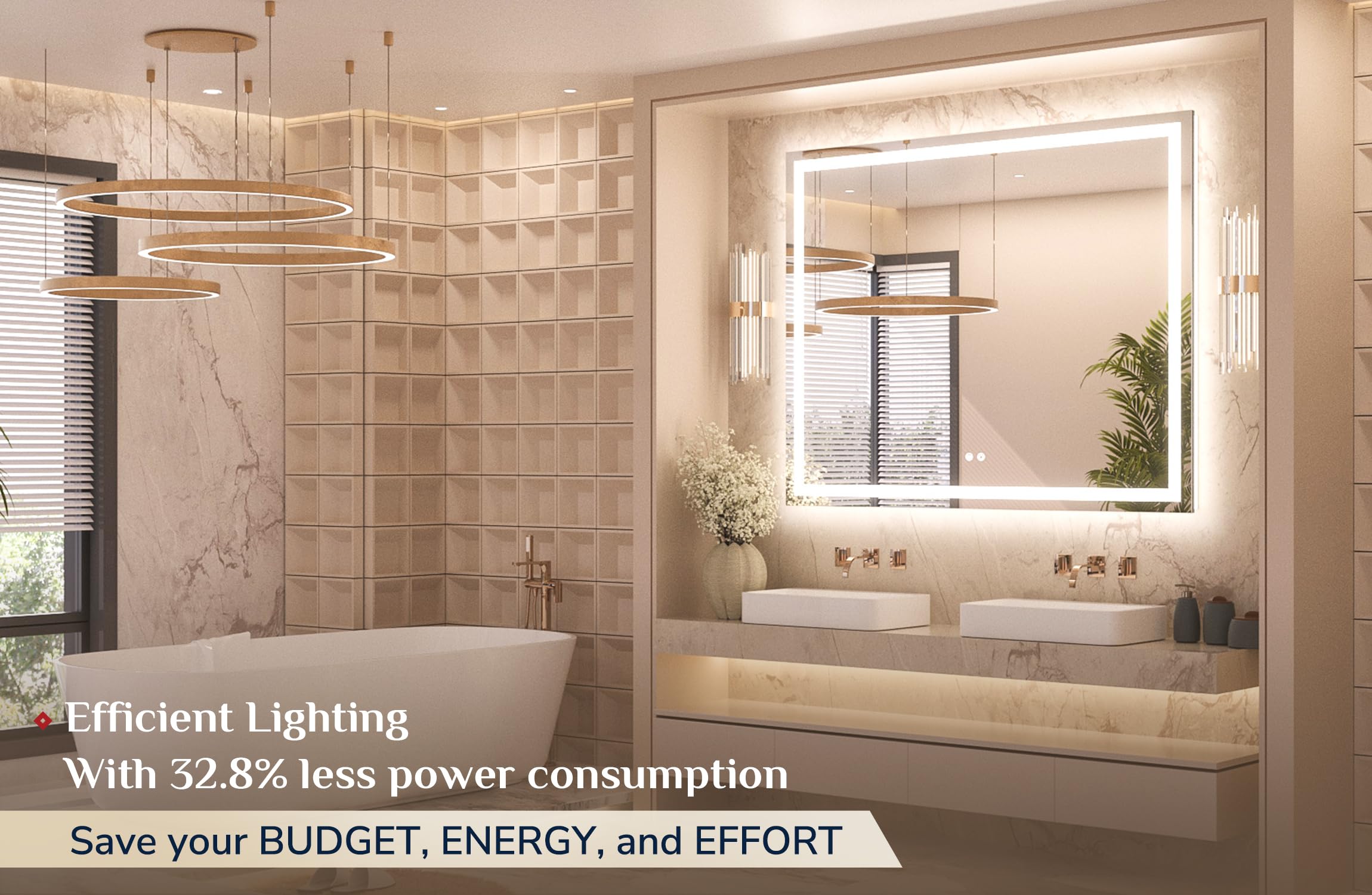 Keonjinn 48 X 40 Inch Bathroom Mirror With Lights, Led Vanity Mirror With Frontlit & Backlit, Stepless Dimmable 3-Color Temperat